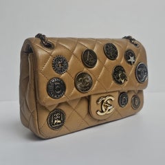 Rare Coin Medallion Gold Aged Calfskin Mini Classic Flap Bag