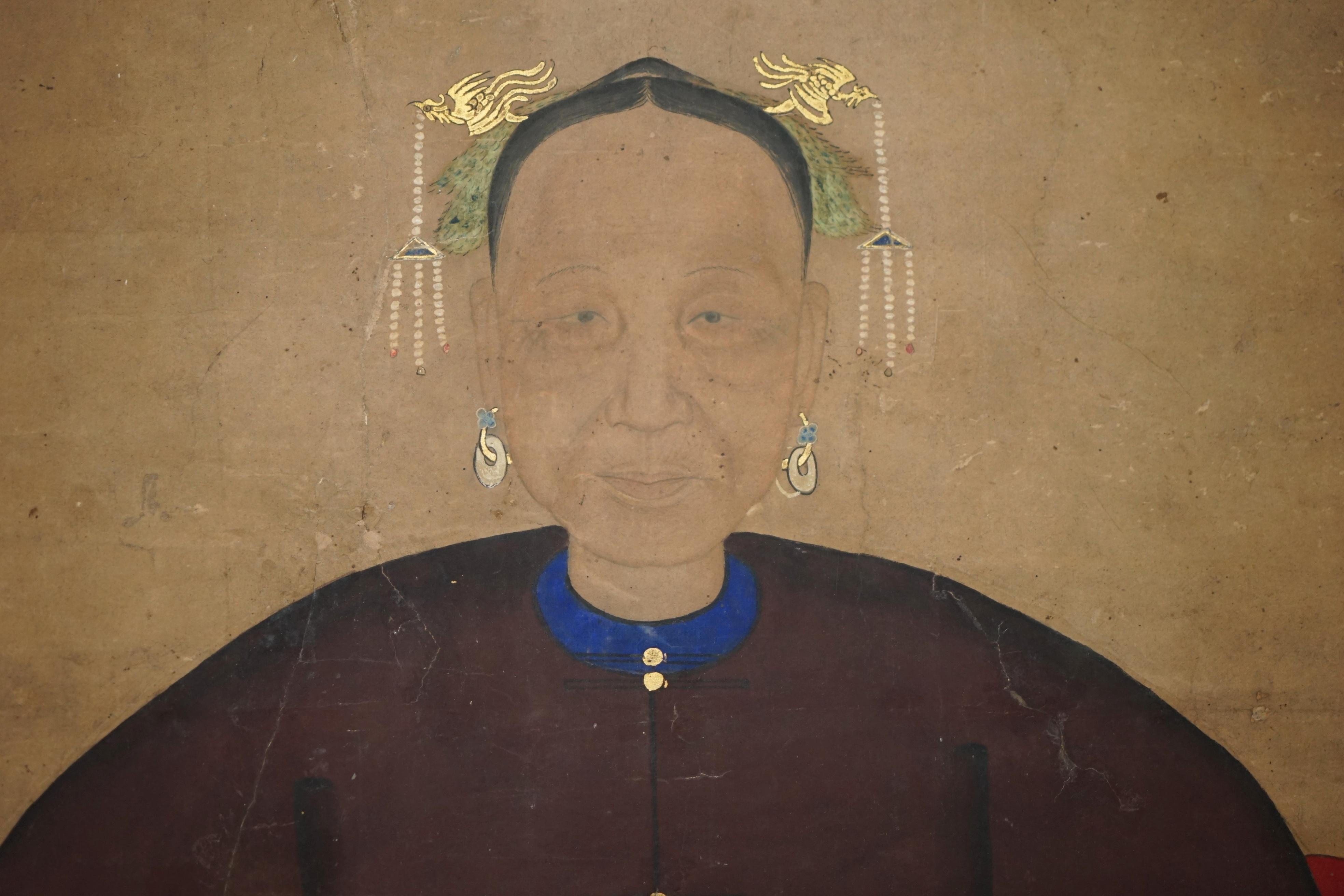 RARES & SAMMELBARES 2,4 METER HOHES ANTiQUE CIRCA 1860 CHINESISCHES ANCESTRAL PORTRAIT (Chinesisch) im Angebot