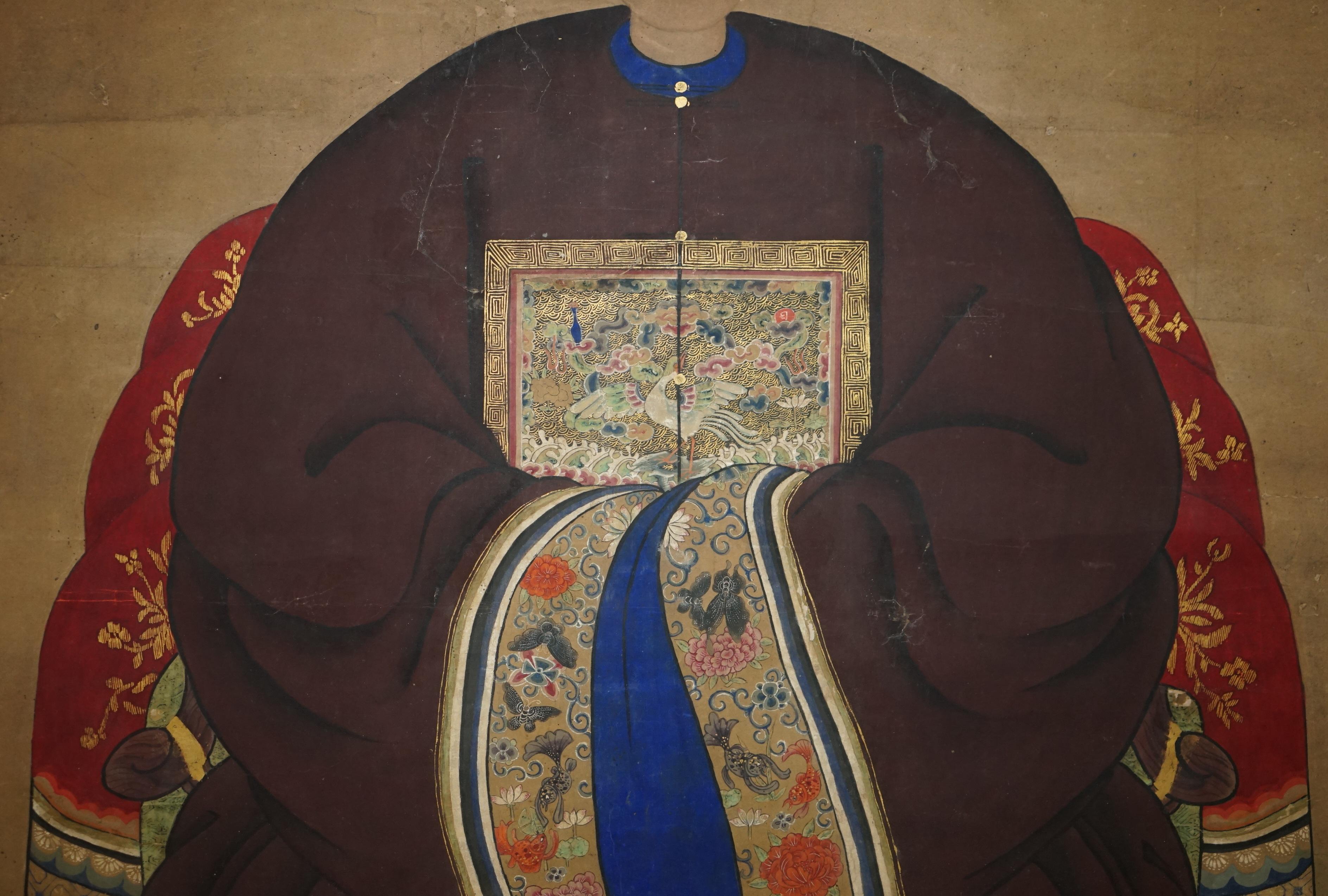 RARES & SAMMELBARES 2,4 METER HOHES ANTiQUE CIRCA 1860 CHINESISCHES ANCESTRAL PORTRAIT im Zustand „Gut“ im Angebot in West Sussex, Pulborough