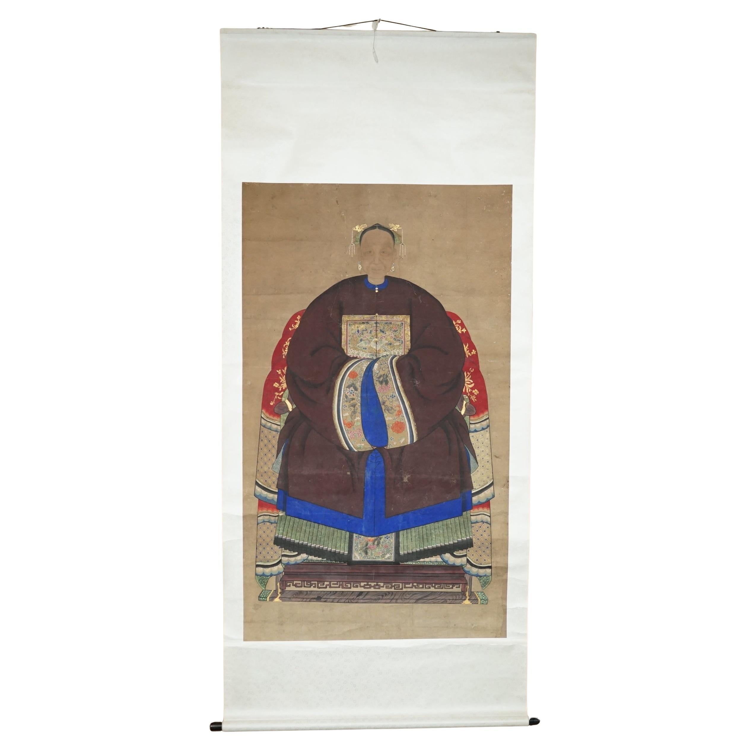 RARES 
SAMMELBARES 2,4 METER HOHES ANTiQUE CIRCA 1860 CHINESISCHES ANCESTRAL PORTRAIT