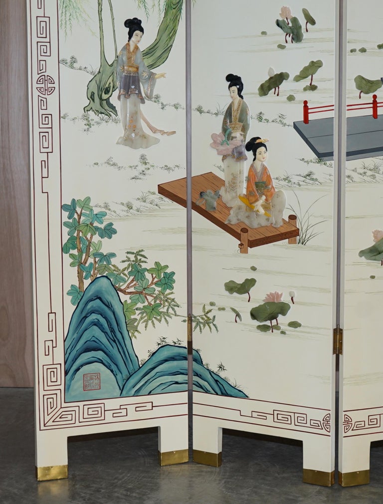 Rare & Collectable Vintage Chinese Export Hardstone Folding Screen Room Divider For Sale 5