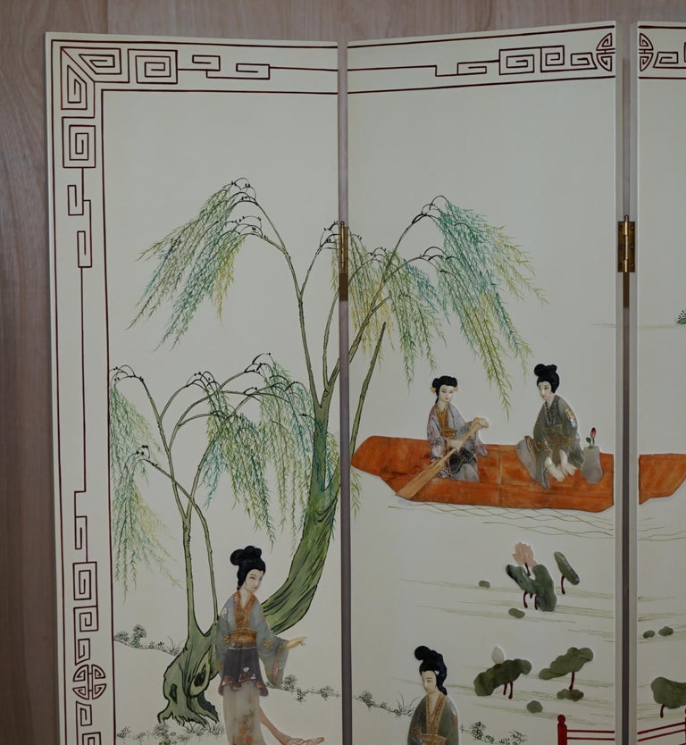 Rare & Collectable Vintage Chinese Export Hardstone Folding Screen Room Divider For Sale 4