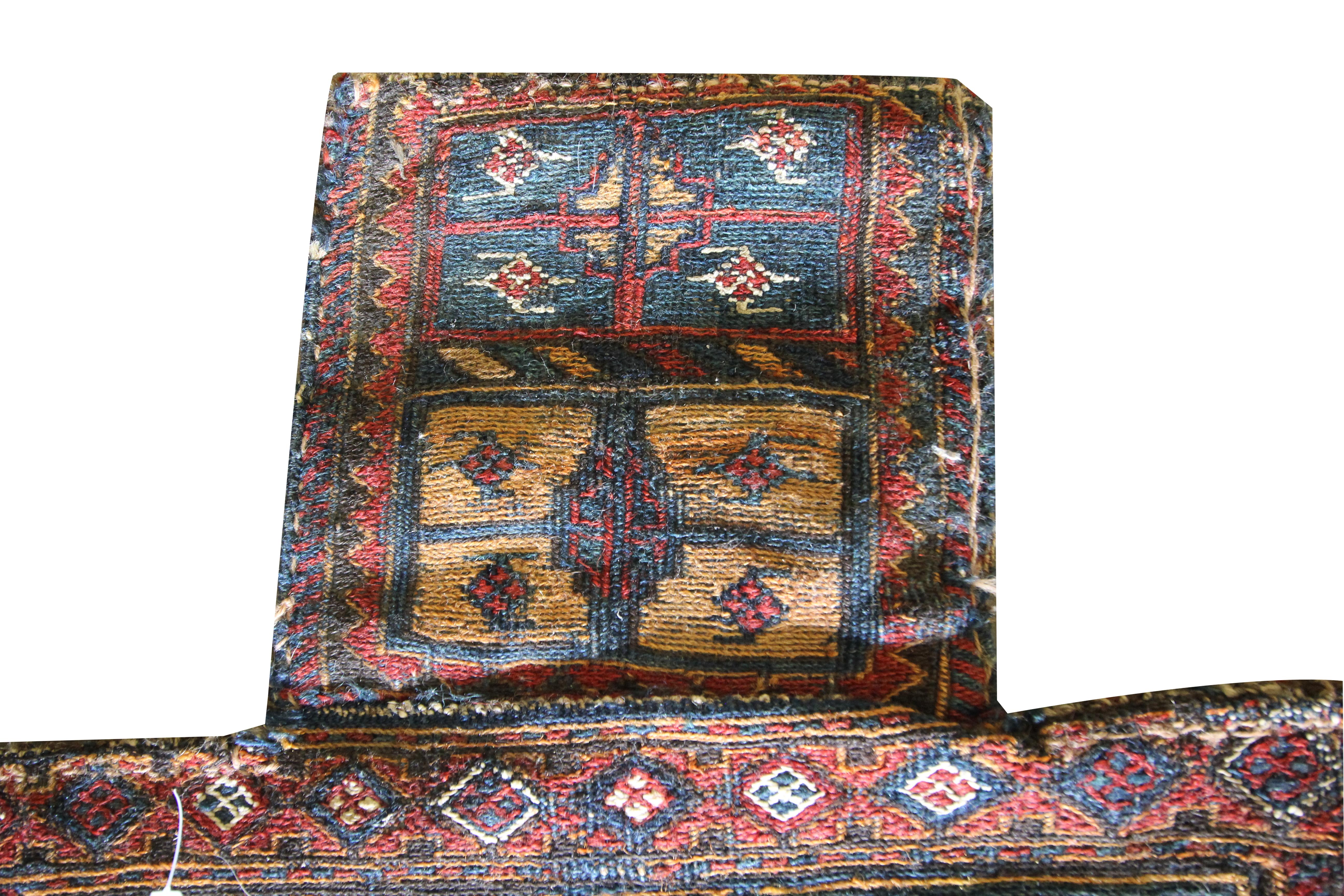 Tribal Rare Collectable Salt Bag Handwoven Oriental Red Blue Wool Rug For Sale