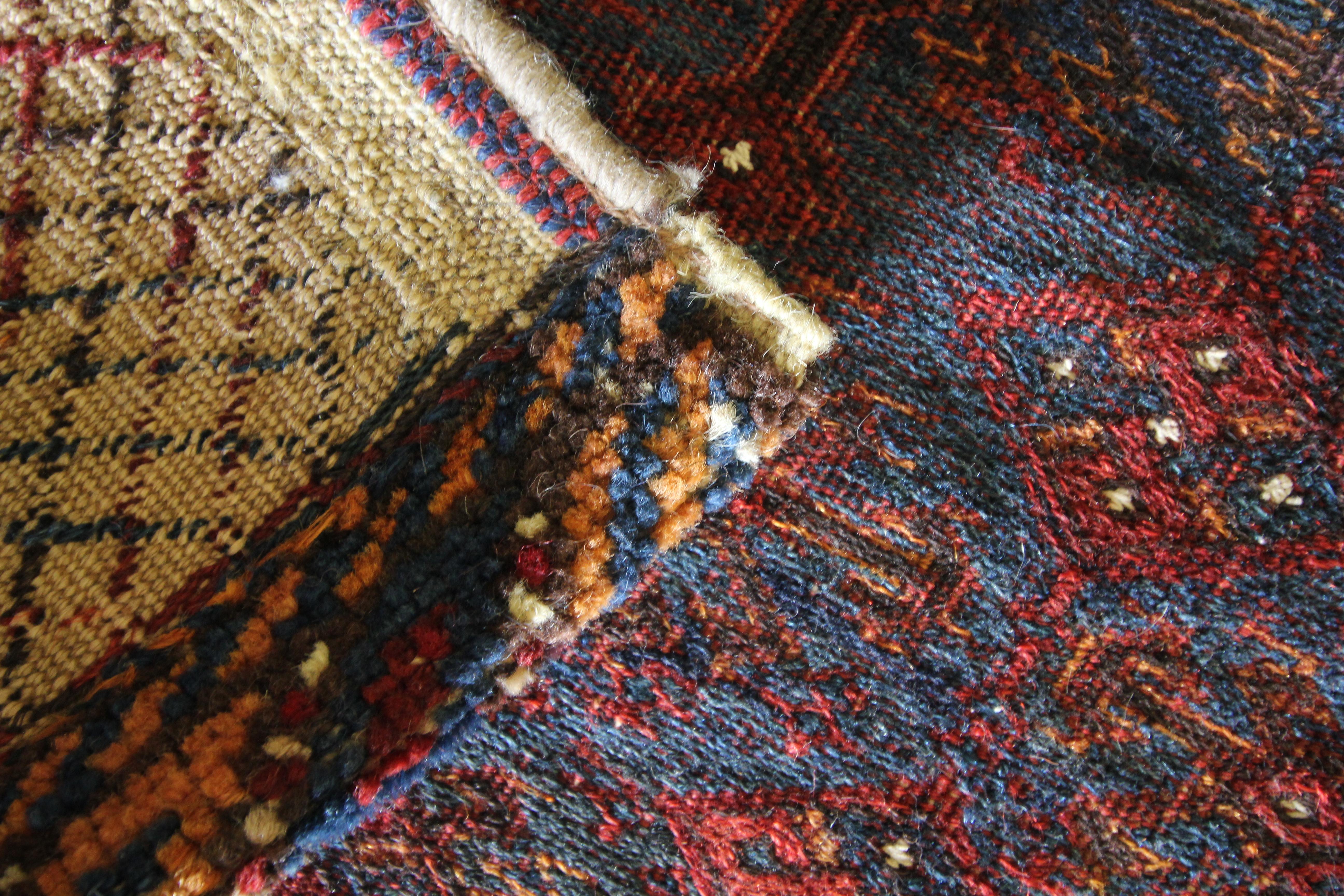 Caucasian Rare Collectable Salt Bag Handwoven Oriental Red Blue Wool Rug For Sale