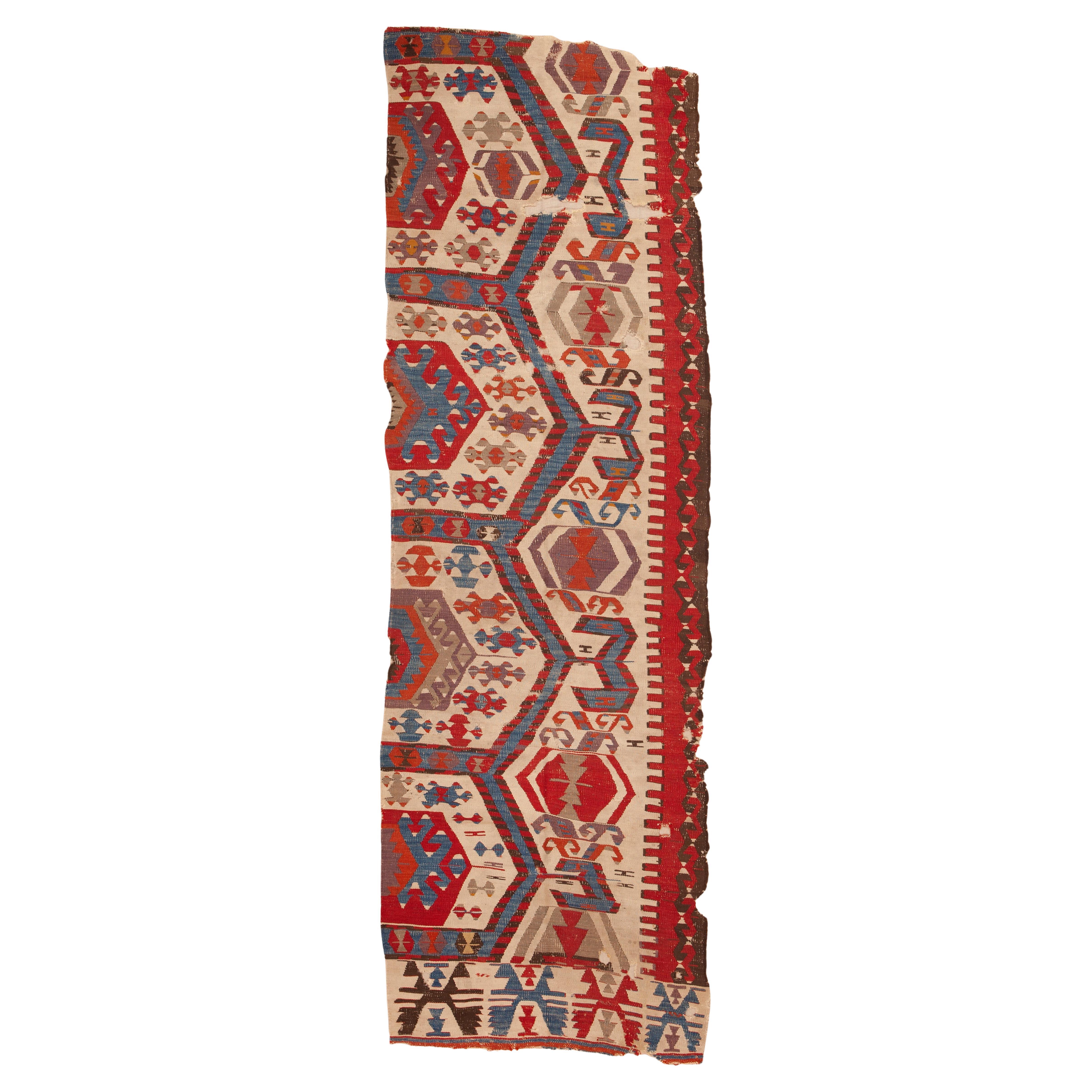 Nazmiyal Collection Antique Early 19th Century Turkish Kilim Fragment 3' x 9'09" For Sale