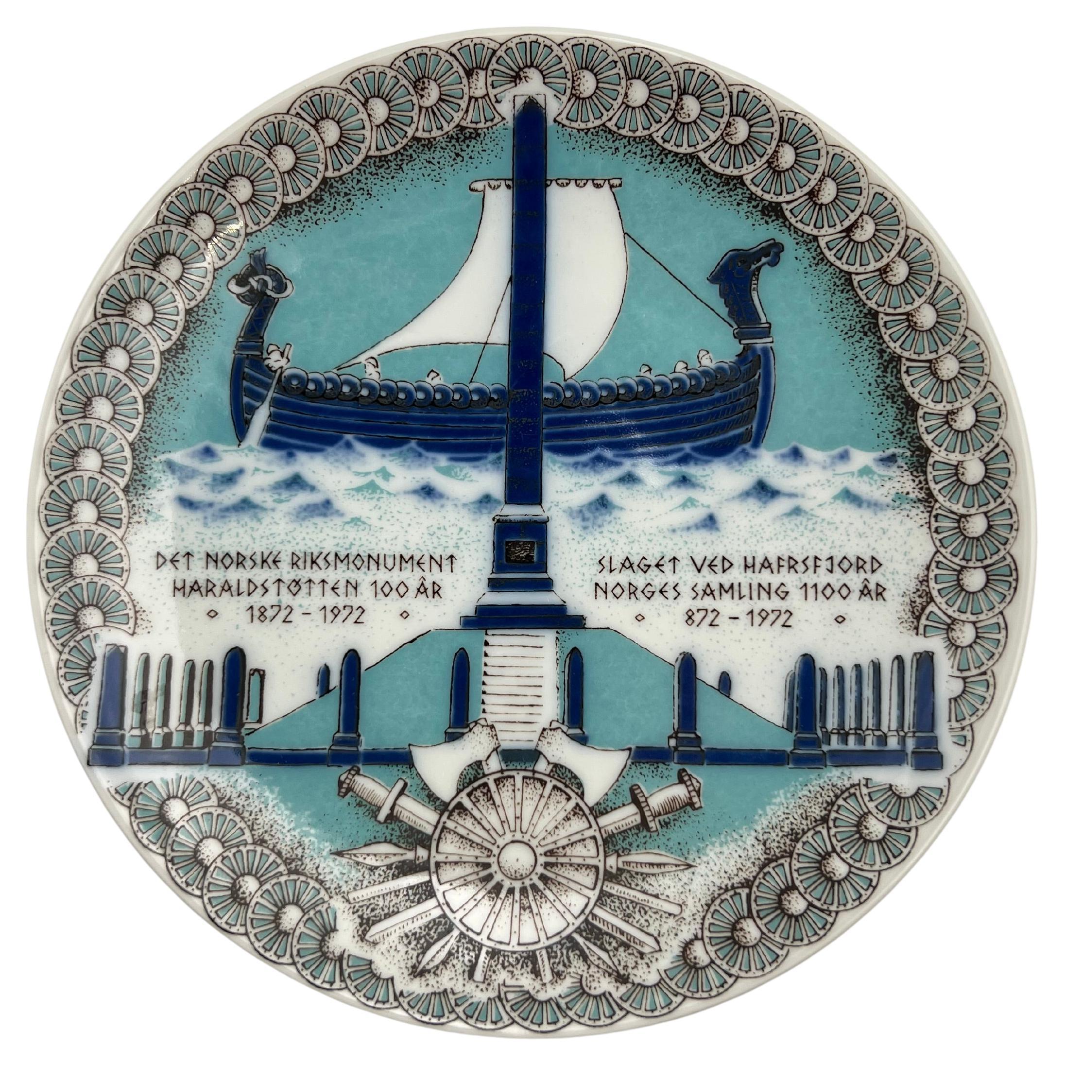 RARE Assiette commémorative norvégienne à l'effigie des Vikings - Porsgrund Porcelain 1972
