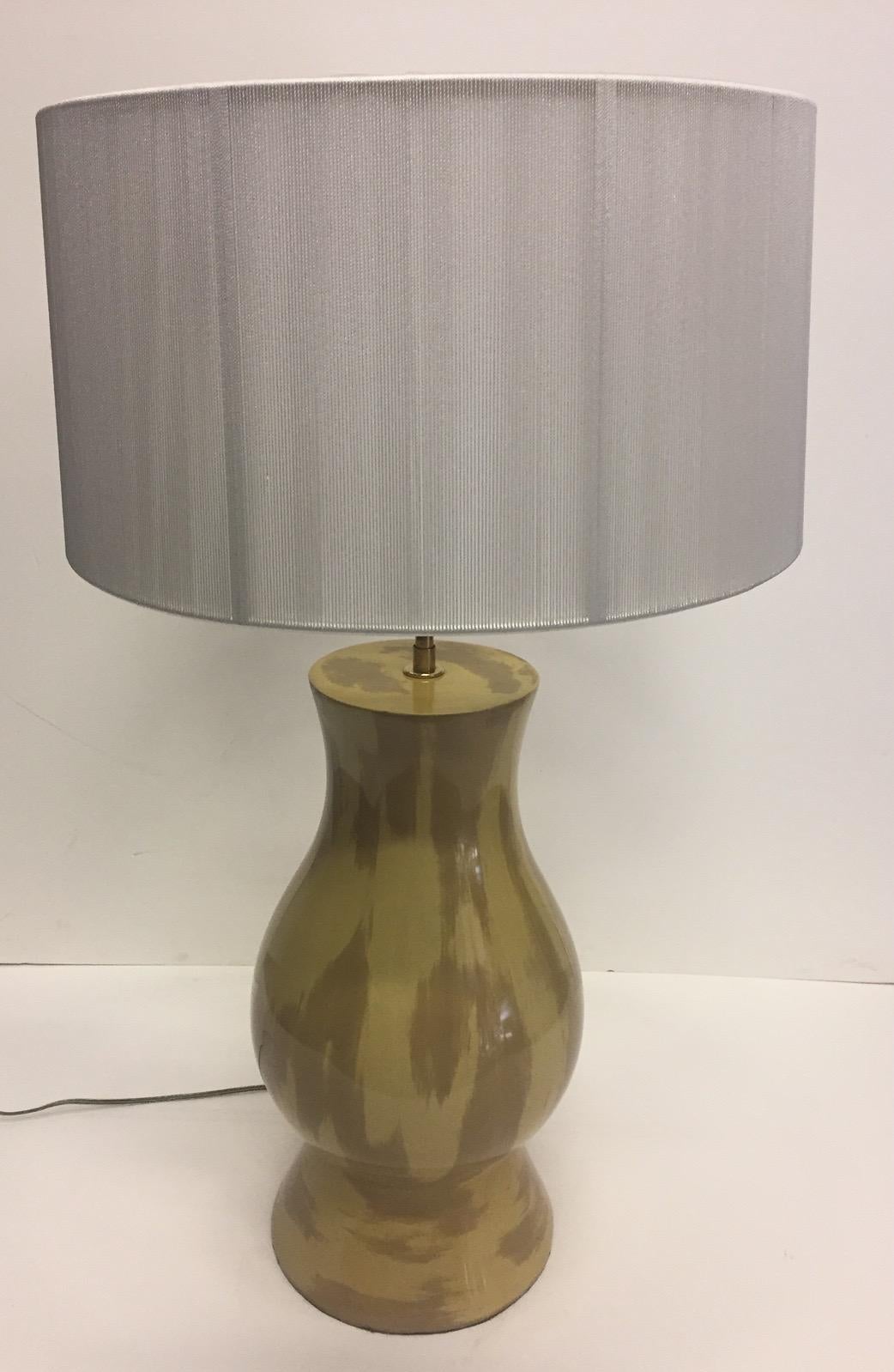 Rare Collectible Pair of Karl Springer Mustard and Khaki Ceramic Lamps In Good Condition For Sale In Hopewell, NJ