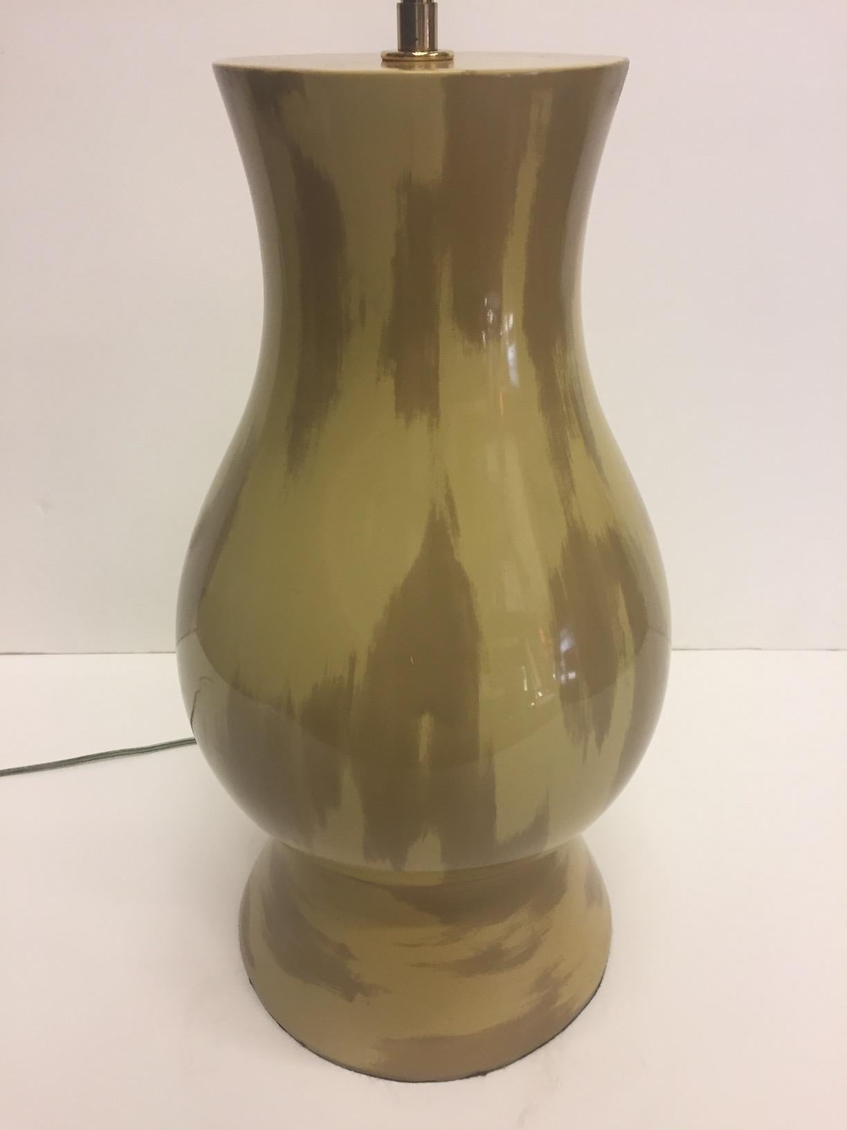 Late 20th Century Rare Collectible Pair of Karl Springer Mustard and Khaki Ceramic Lamps For Sale
