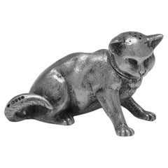 Rare Collectible Victorian Antique Sterling Silver Cat Pepper Pot, London, 1880