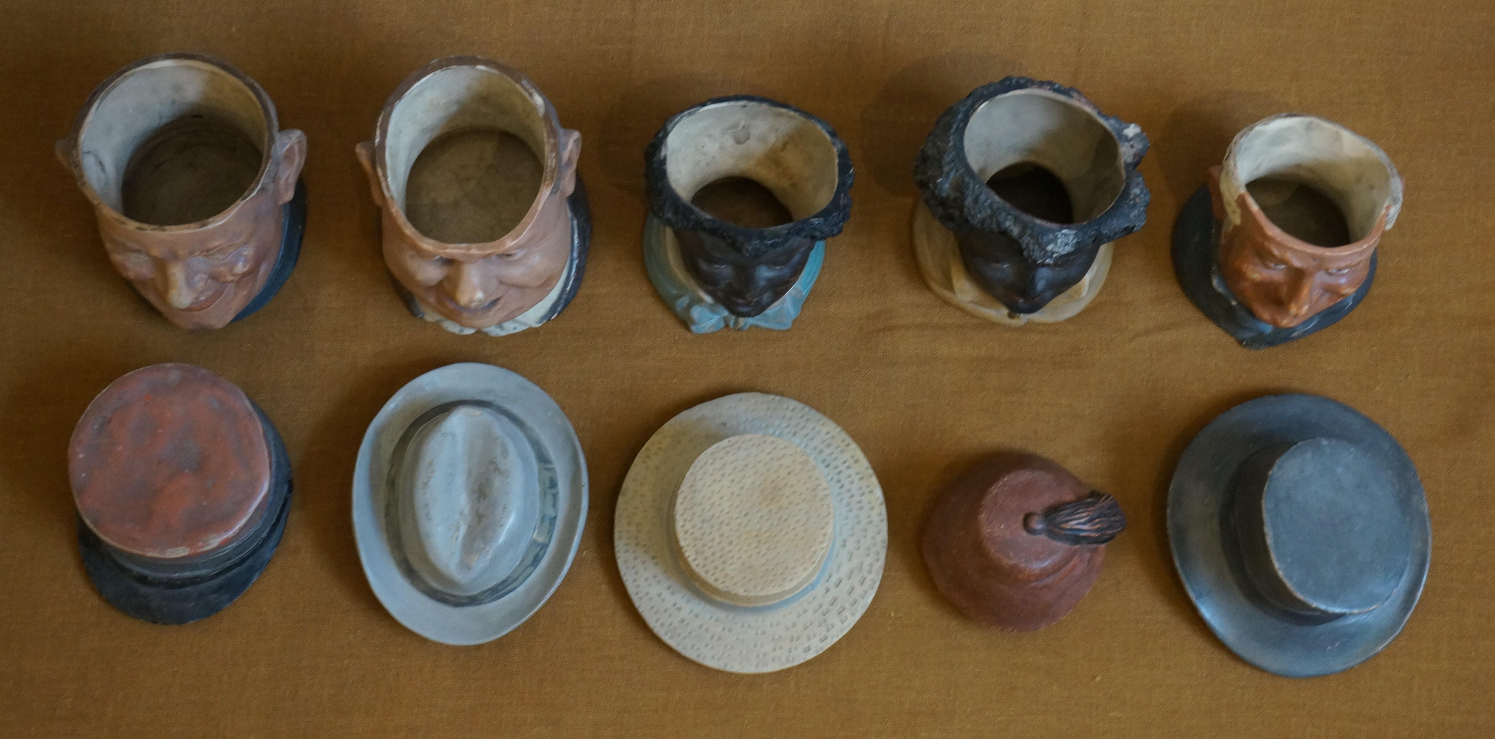 Seltene Sammlung 5 antike Keramik-Tabakdosen Humidors Figural, Bernard Bloch, Bernard Bloch im Angebot 3