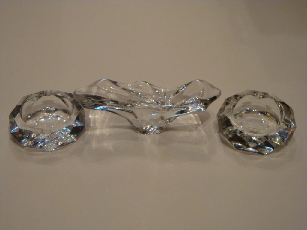 The Following Item that we are Offering is a RARE Group of Three Baccarat Pieces, consisting of Two Ashtrays and One Larger Leaf Bowl. Each Outstandingly done with Magnificent Detail and Signed Baccarat France on Bottom. In Excellent Condition!!!