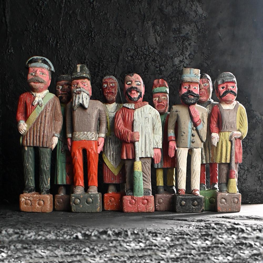 Rare Collection of Fairground Knockdown Hand Carved Figures 5