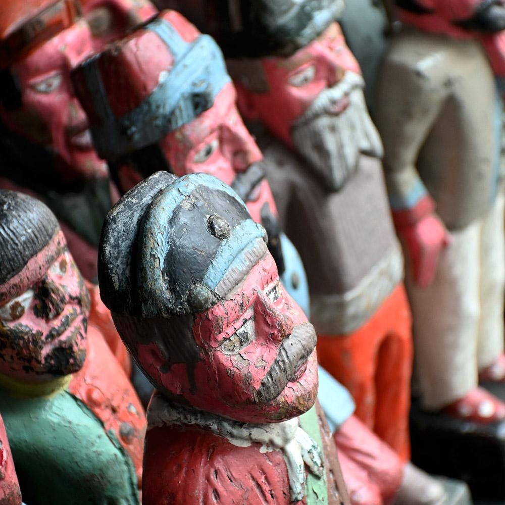 French Rare Collection of Fairground Knockdown Hand Carved Figures