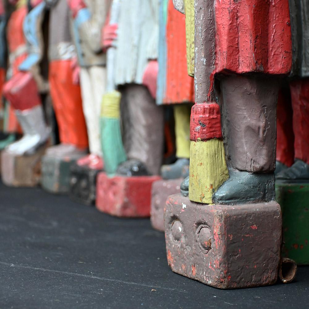 Hand-Carved Rare Collection of Fairground Knockdown Hand Carved Figures