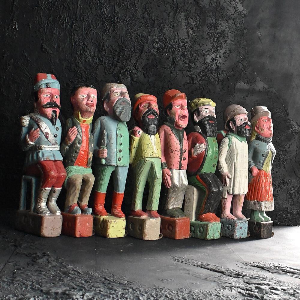 Rare Collection of Fairground Knockdown Hand Carved Figures In Good Condition In London, GB