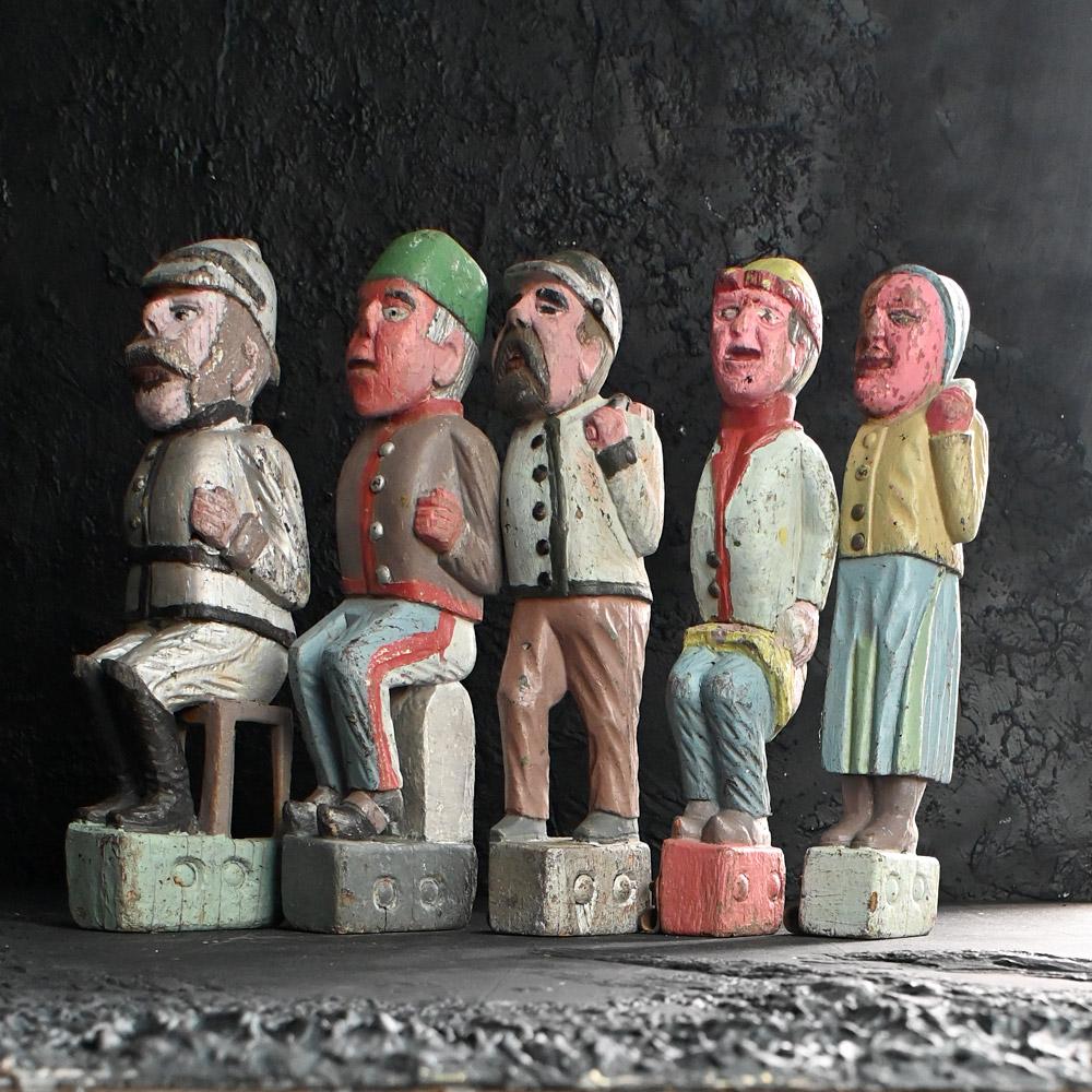 Rare Collection of Fairground Knockdown Hand Carved Figures 1