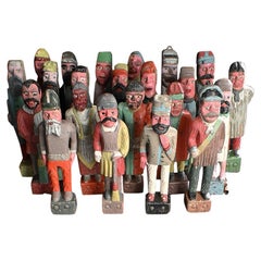 Antique Rare Collection of Fairground Knockdown Hand Carved Figures 