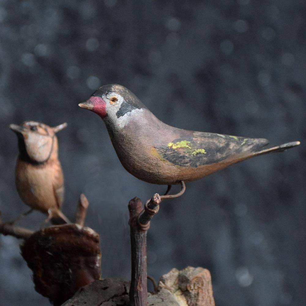 Hand-Carved Rare Collection of Four 19th Century German Folk Art Carved Birds