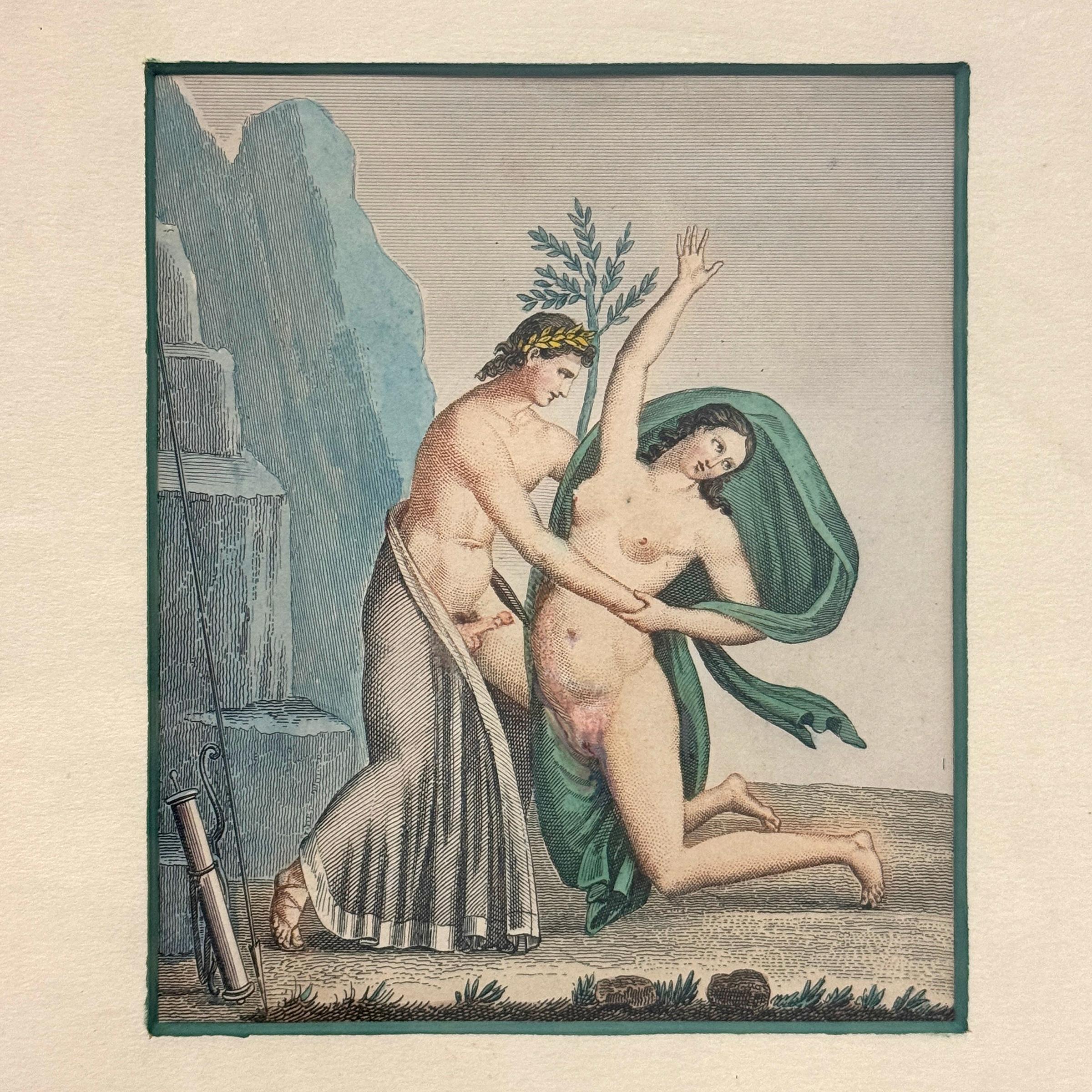 Seltene Sammlung von vier pompejanischen erotischen Radierungen von Auguste Delvaux, 1836 (Französisch) im Angebot