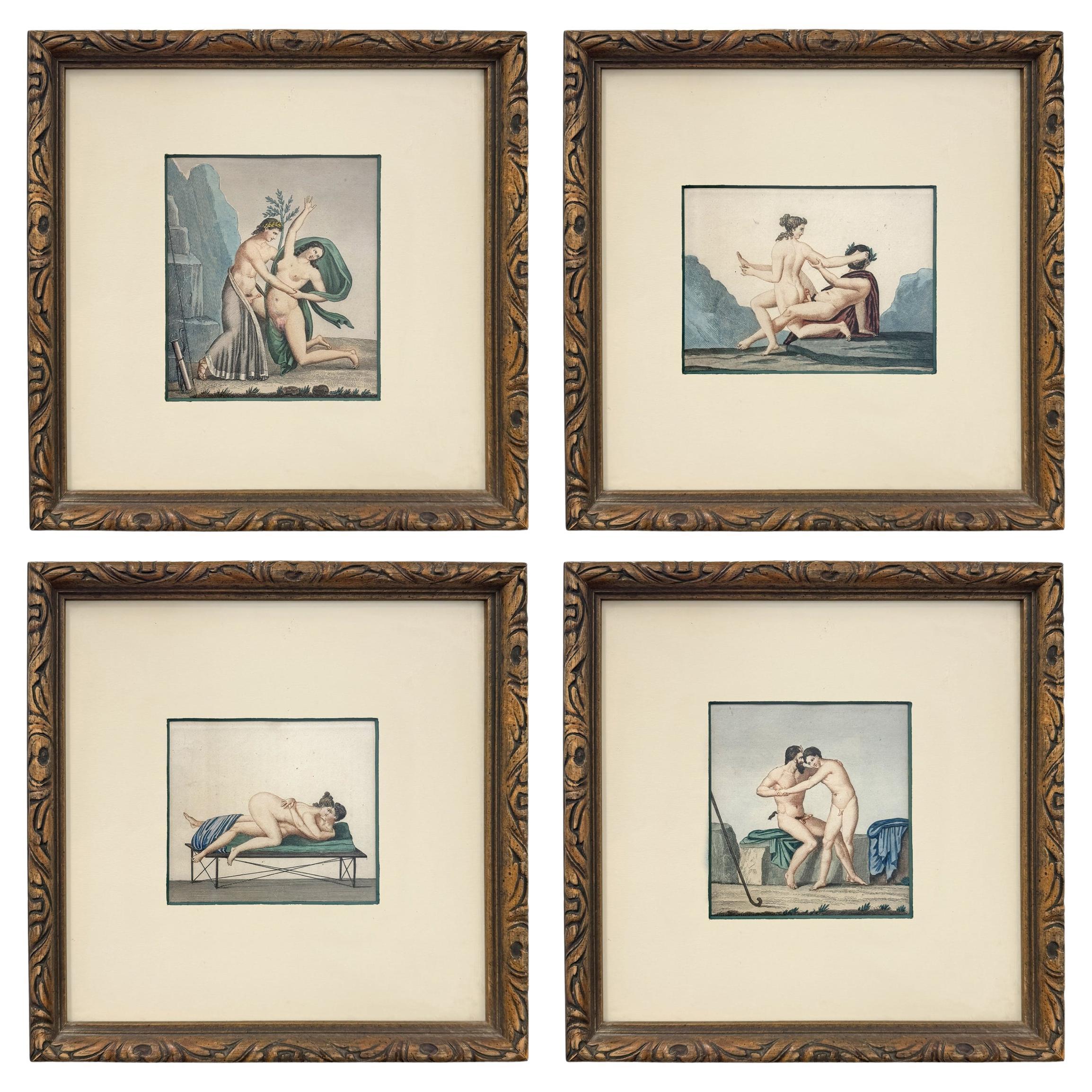 Rara colección de cuatro grabados eróticos pompeyanos de Auguste Delvaux, 1836