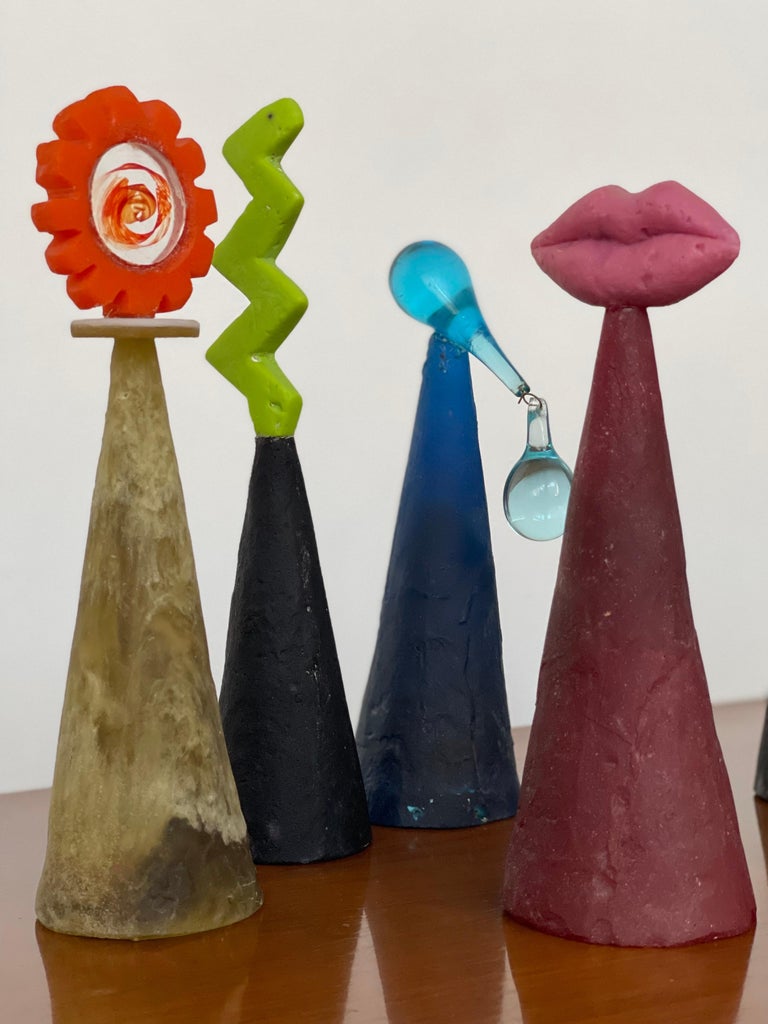 Rare Collection of Post Modern Memphis Art Glass Sculptures by Lucartha