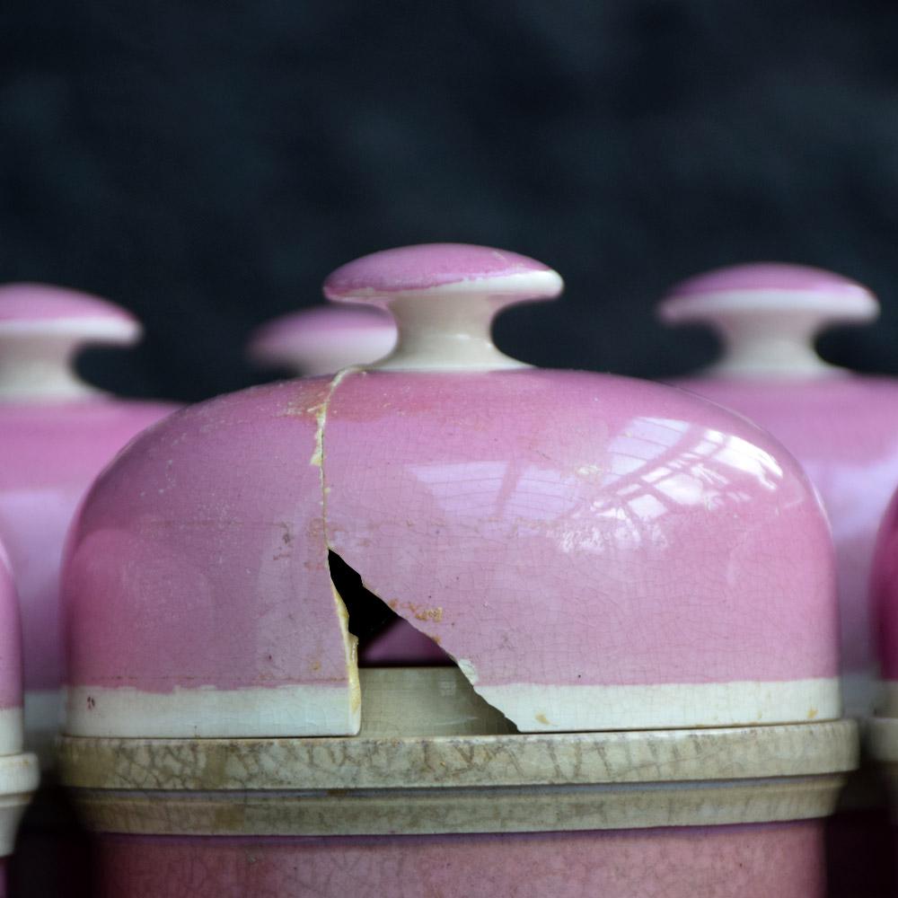 Rare Collection of Puce Pink Ground Porcelain Apothecary Jars, circa 1880 3