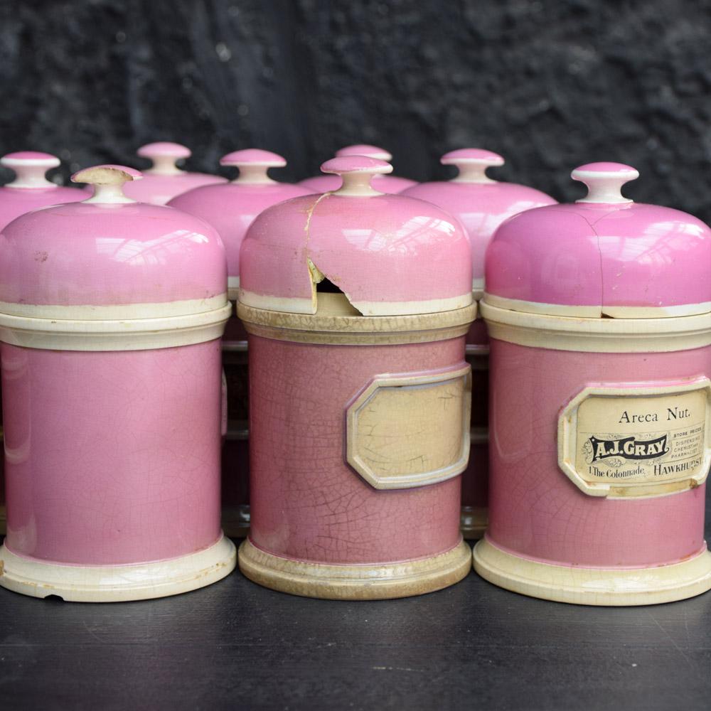 Rare Collection of Puce Pink Ground Porcelain Apothecary Jars, circa 1880 4