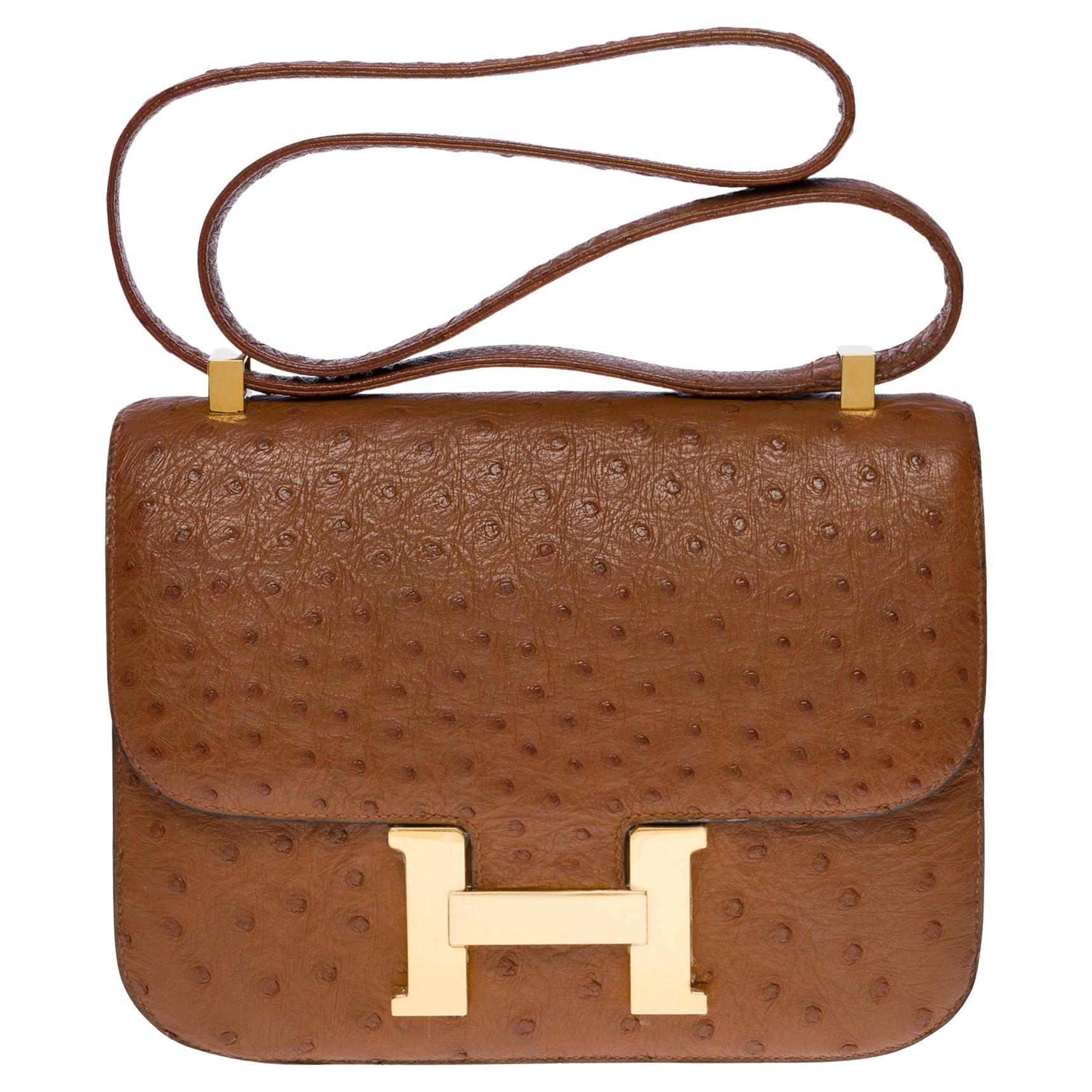 Rare Collector Hermès Constance shoulder bag in hazelnut Ostrich leather , GHW