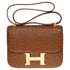Rare Collector Hermès Constance shoulder bag in hazelnut Ostrich leather , GHW