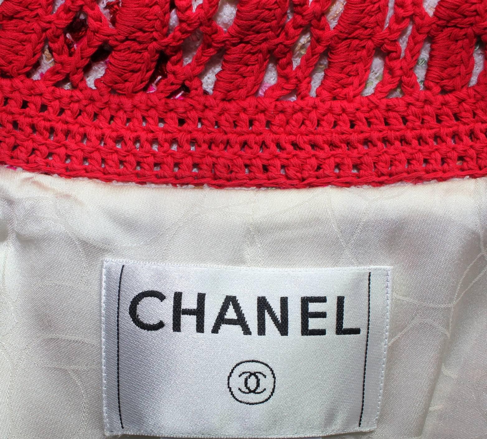 Rare Chanel Signature Fantasy Tweed Crochet Knit Coat CC Logo Button 1