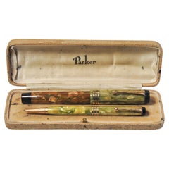 Antique Rare Collectors Set Art Deco Parker Duofold Marbleised Fountain Pen & Pencil Set