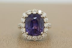 Rare Color Change Sapphire Diamond Gold Ring, GIA Certified