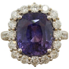 Rare Color Change Sapphire Diamond Gold Ring, GIA Certified