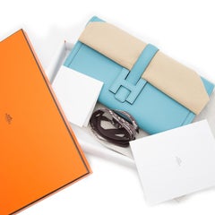 RARE COLOR* Hermes Jigé Elan Clutch Saint-Cyr Blue 29cm