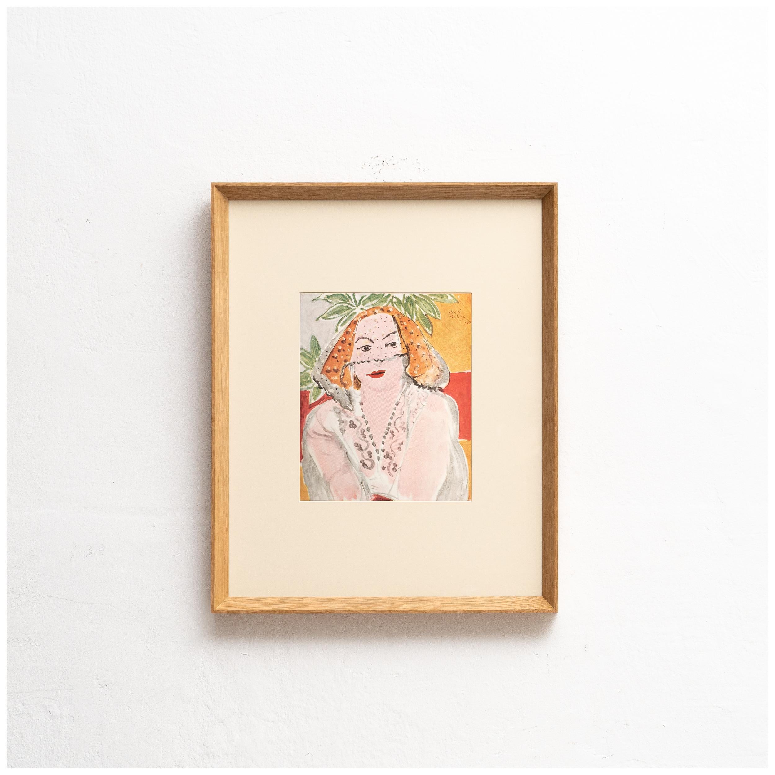 Tauchen Sie ein in die zeitlose Brillanz von Henri Matisse mit dieser außergewöhnlichen Farblithografie, die 1943 von den Editions du Chene in Paris, Frankreich, fachmännisch herausgegeben wurde. In einem beeindruckenden Massivholzrahmen mit einer