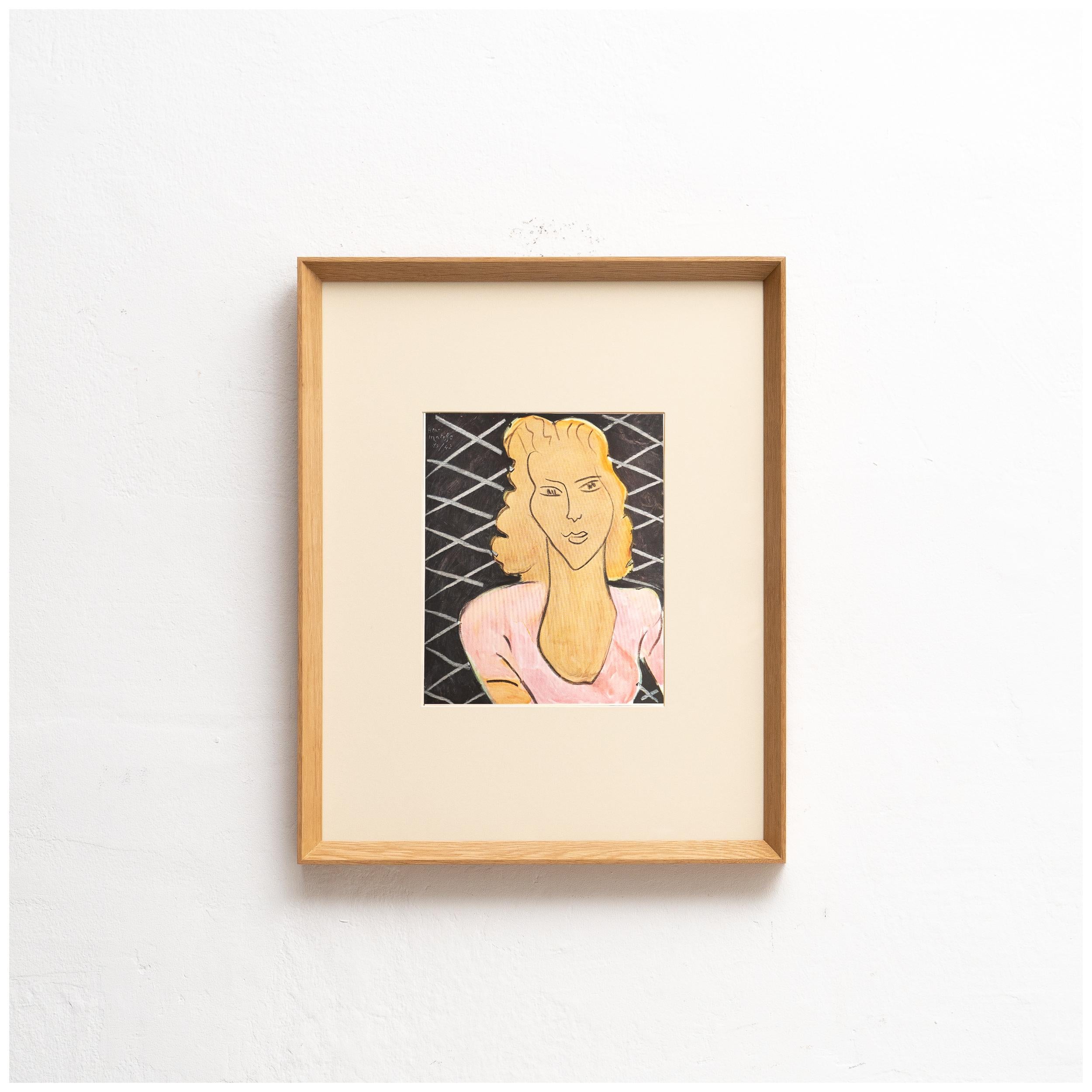 Immerse yourself in the timeless brilliance of Henri Matisse with this extraordinary color lithograph, expertly edited by Editions du Chene in Paris, France, in 1943. Adorned by a stunning solid wood frame, measuring 51cm in height and 40.5cm in