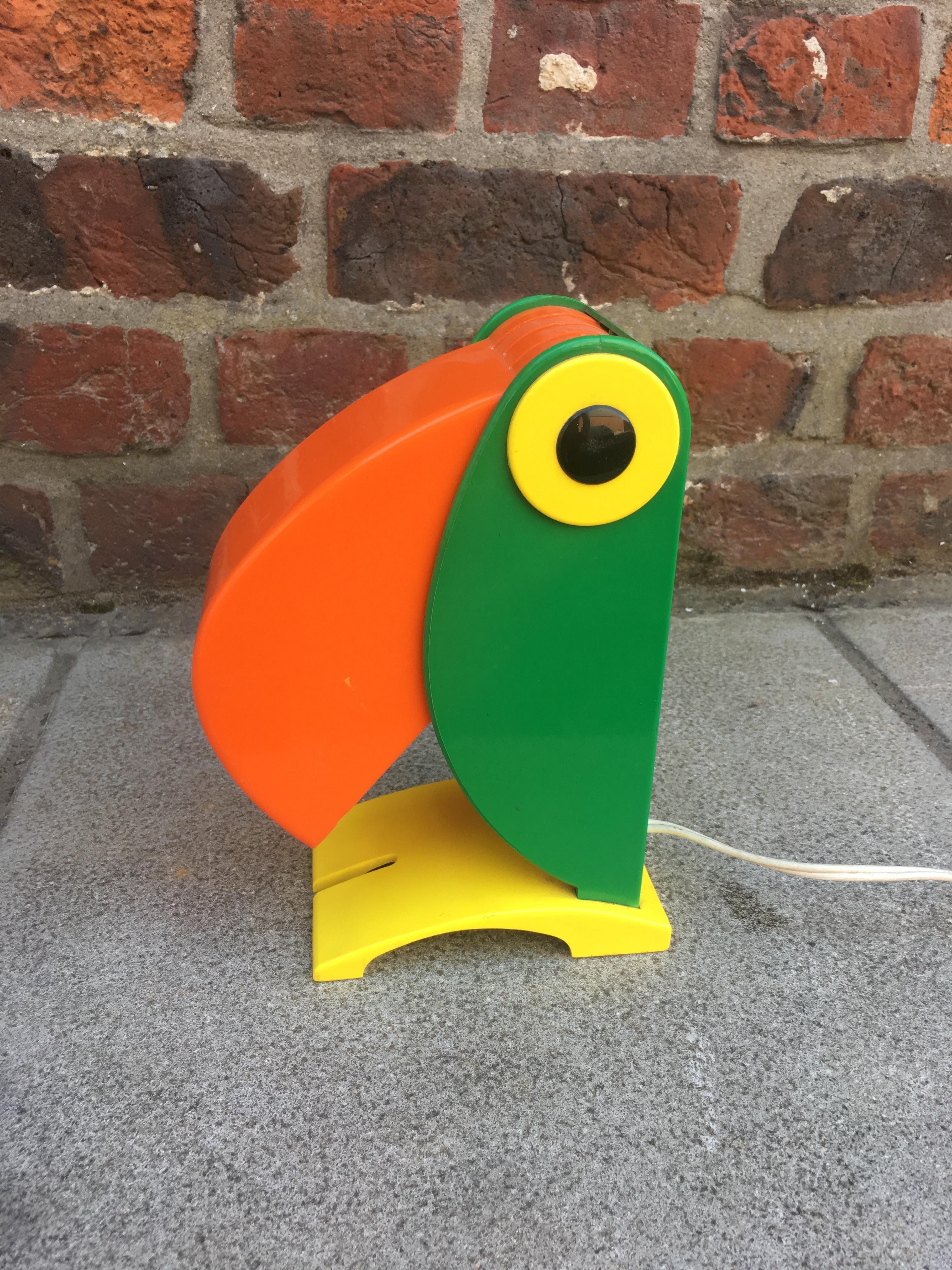 Mid-20th Century Rare, Colored Charming Toucan Table Lamp for OTF, Italy, Ferrari