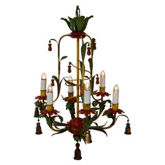 Retro Rare Colorful Painted Tole Chandelier