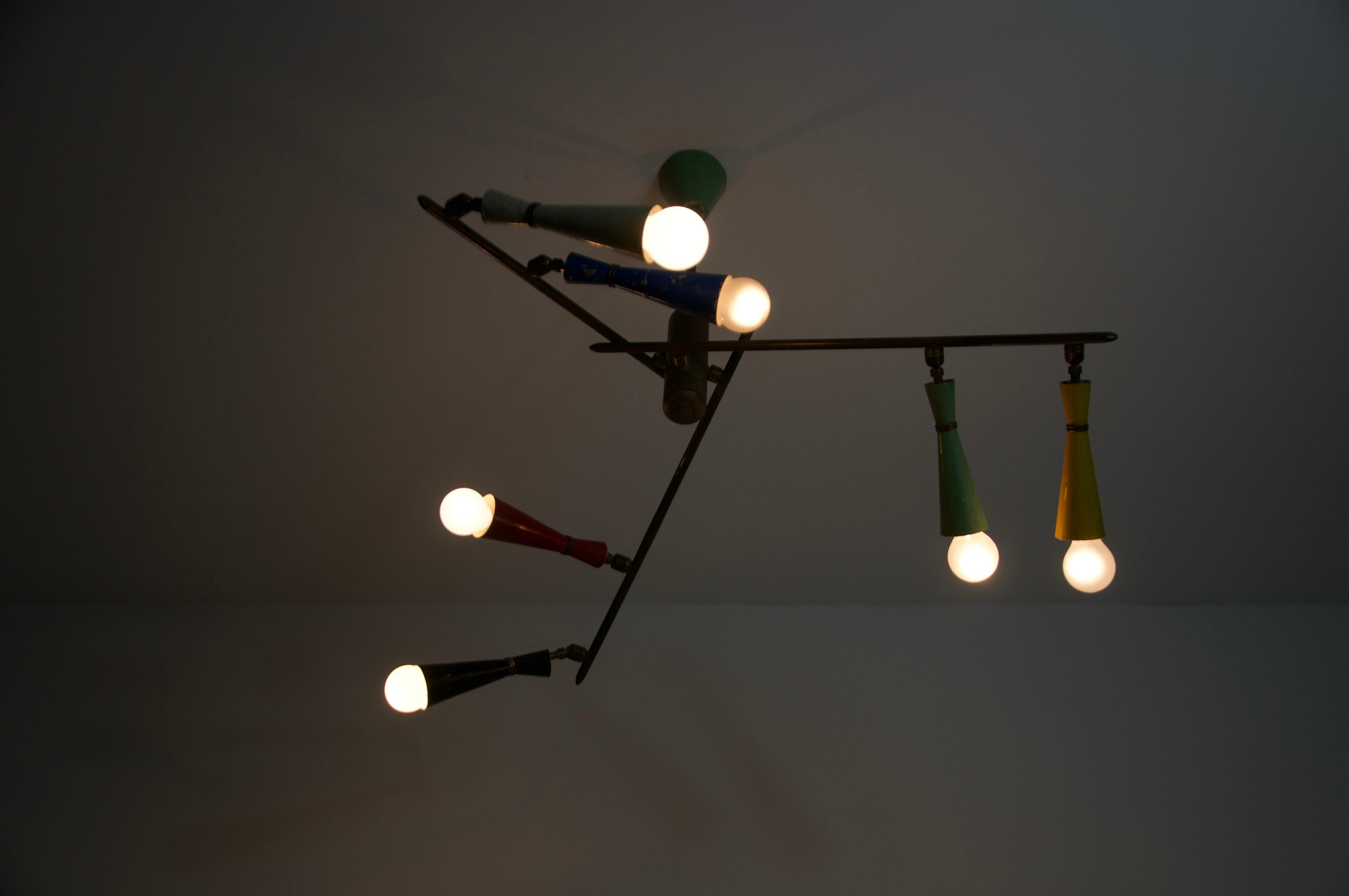 Raro lampadario Sputnik colorato di Stilnovo, anni '50 in vendita 6
