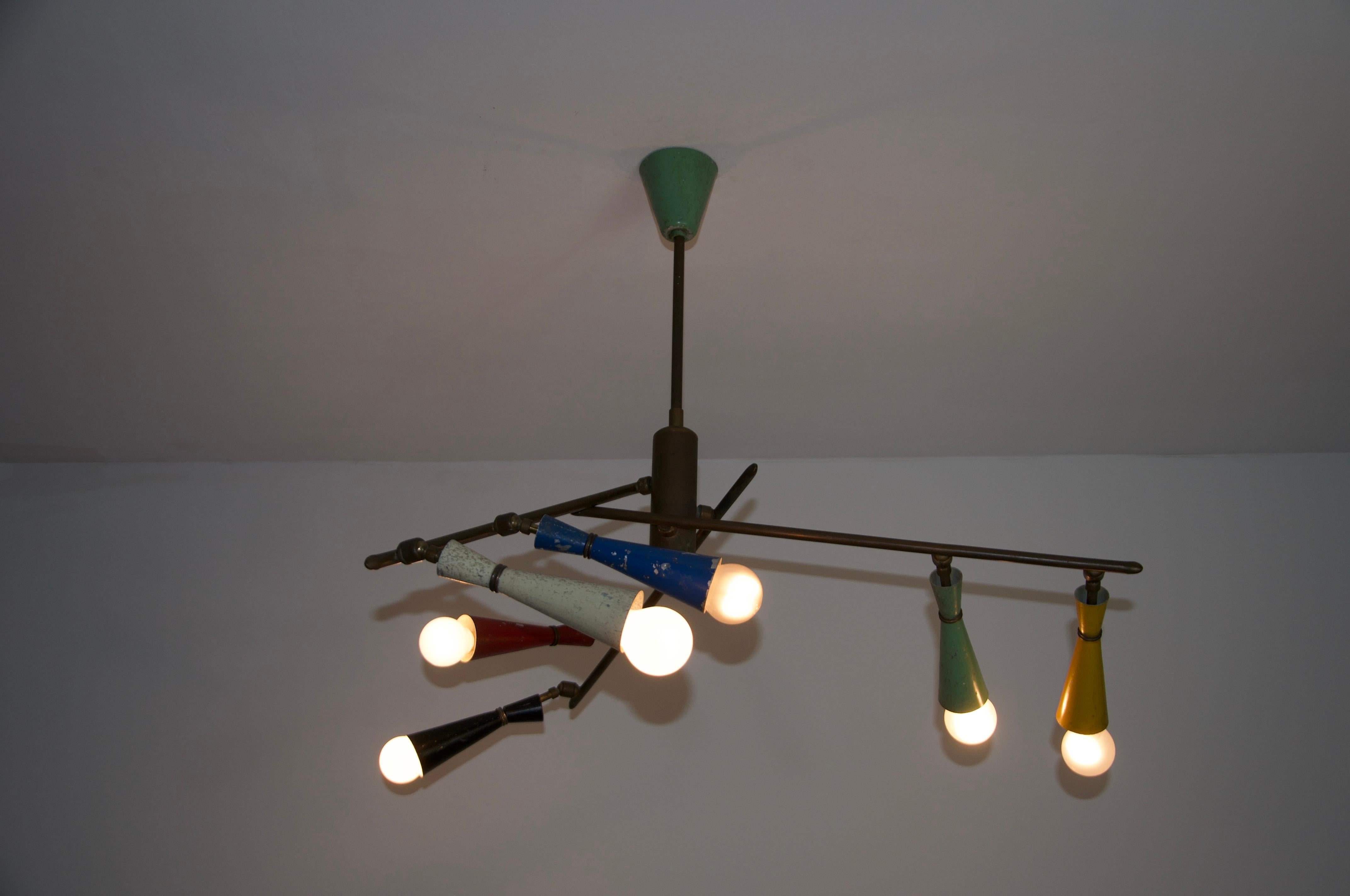 Raro lampadario Sputnik colorato di Stilnovo, anni '50 in vendita 7