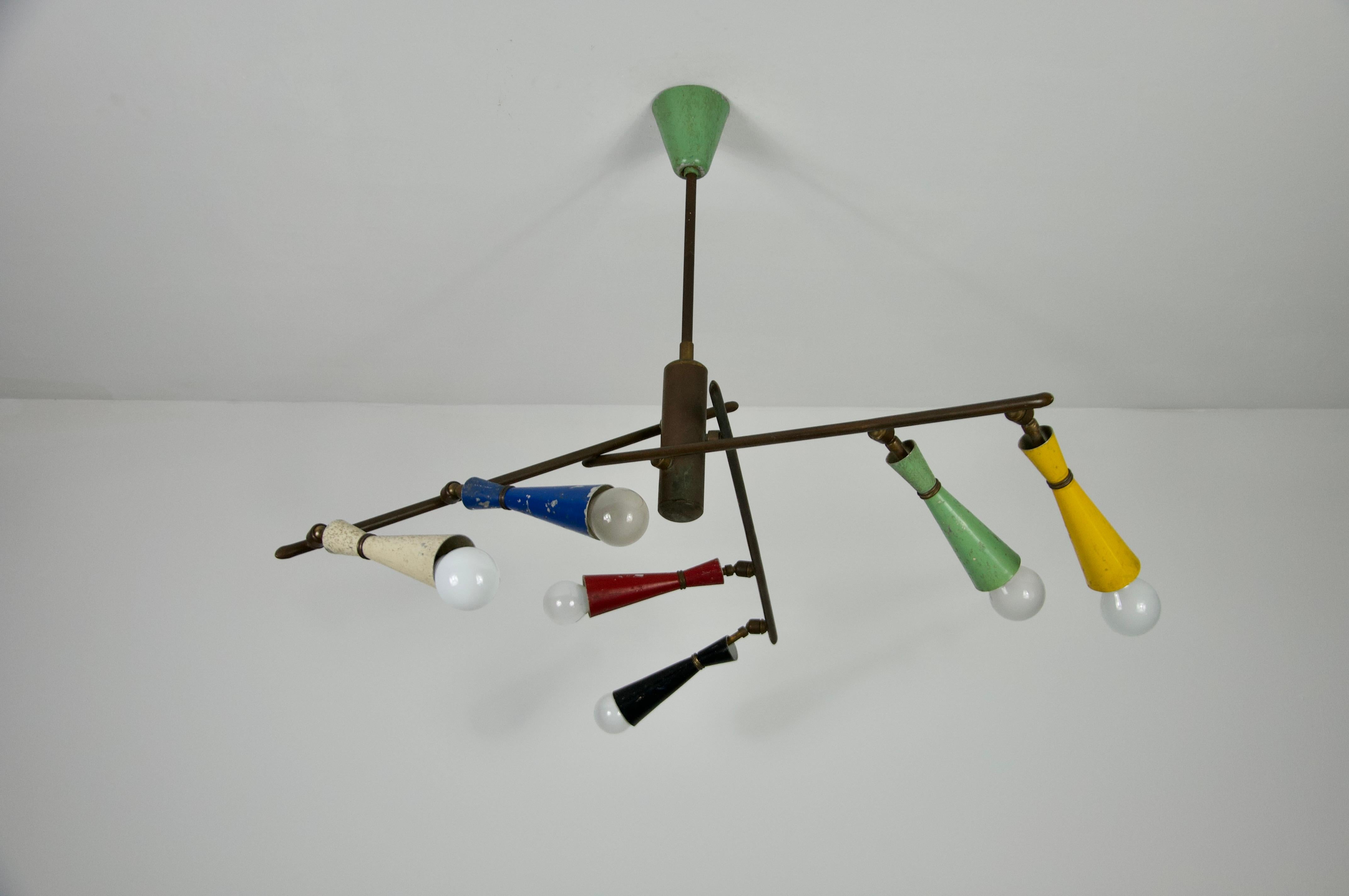 Raro lampadario Sputnik colorato di Stilnovo, anni '50 in vendita 9