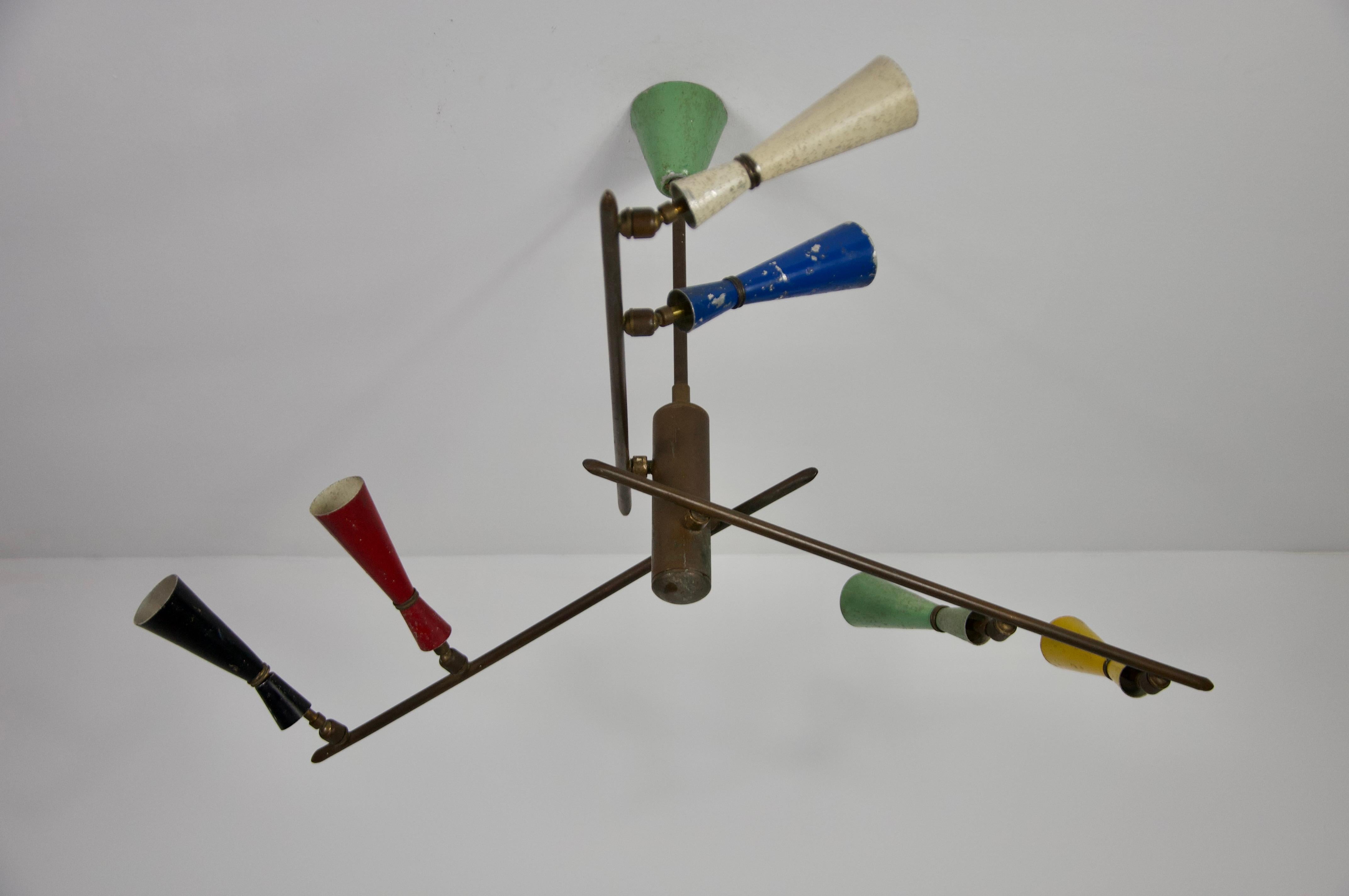 Mid-Century moderno Raro lampadario Sputnik colorato di Stilnovo, anni '50 in vendita