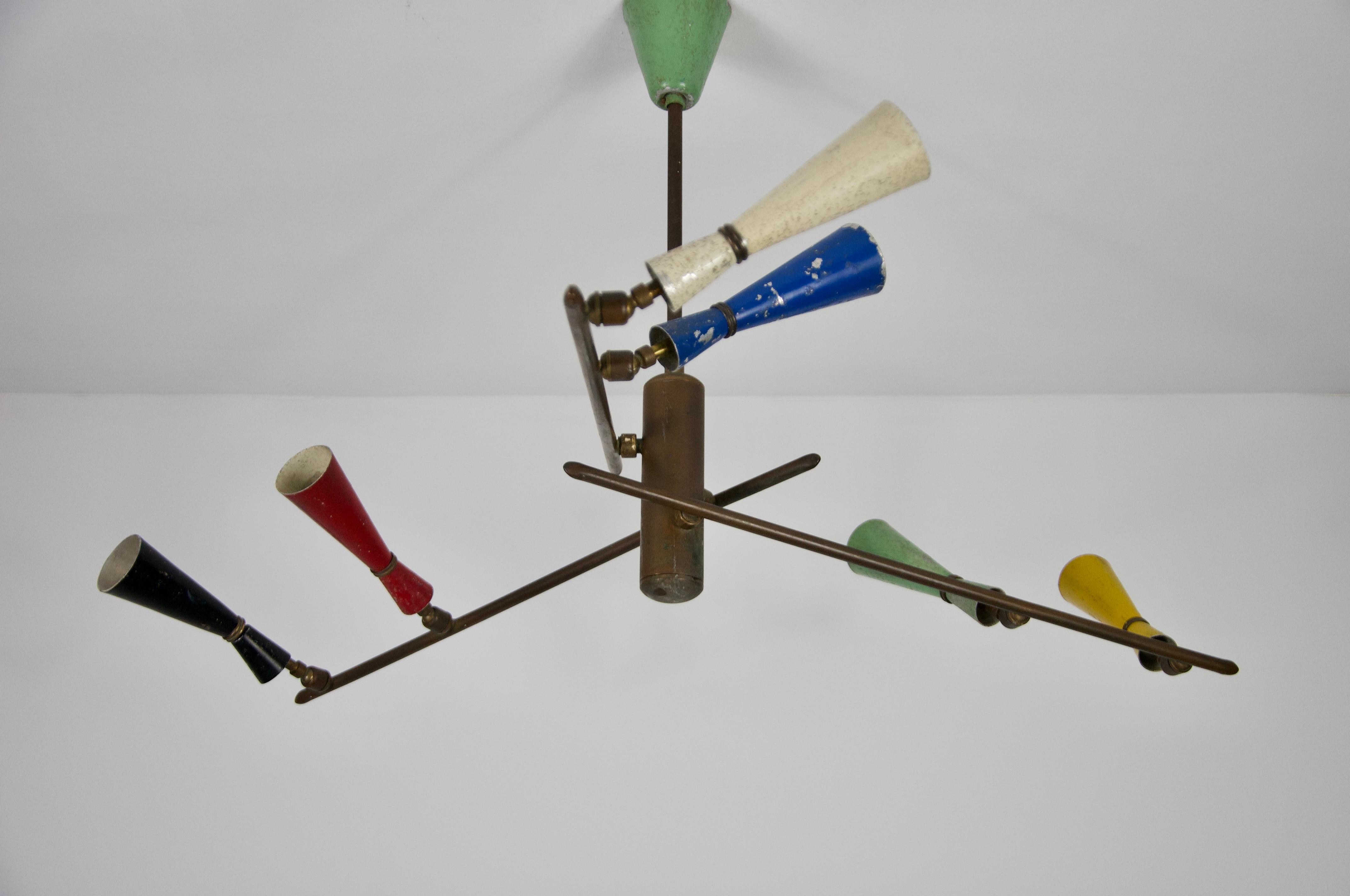 Raro lampadario Sputnik colorato di Stilnovo, anni '50 In condizioni buone in vendita a Hagenbach, DE