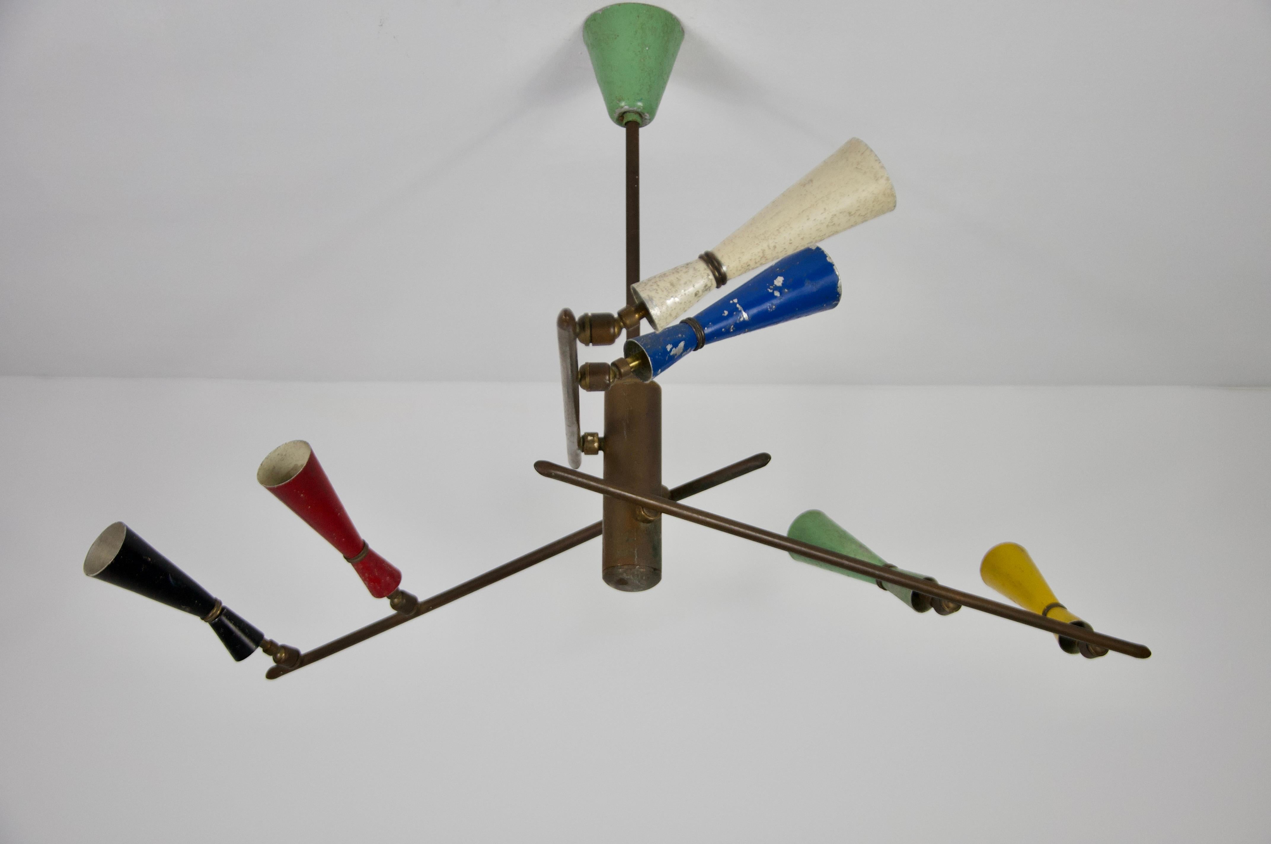 Metà XX secolo Raro lampadario Sputnik colorato di Stilnovo, anni '50 in vendita