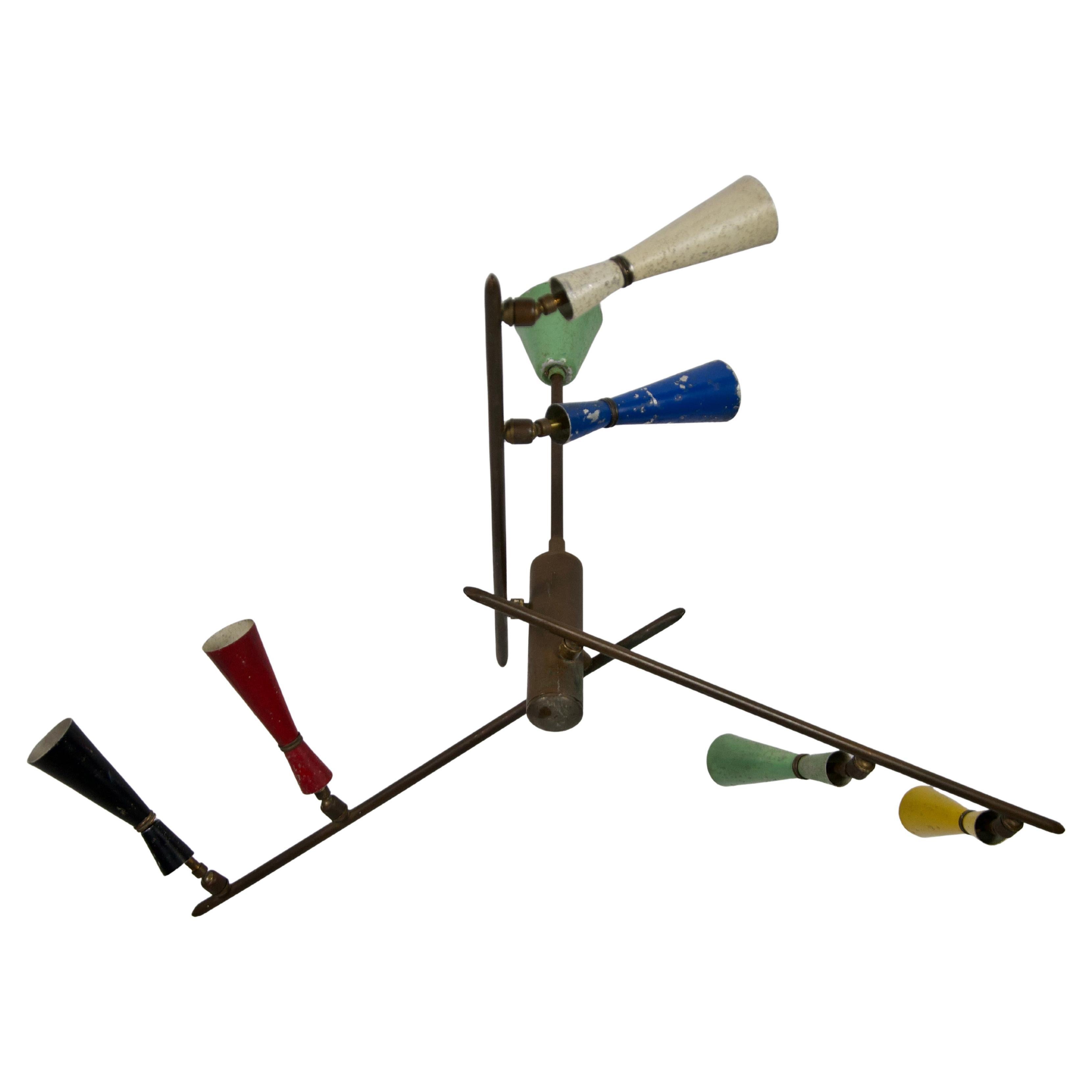 Seltener farbenfroher Sputnik-Kronleuchter von Stilnovo, 1950er Jahre