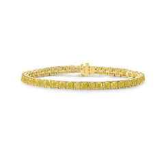 Rare Colors 14.5ct Fancy Intense Yellow Cushion Diamond Tennis Bracelet