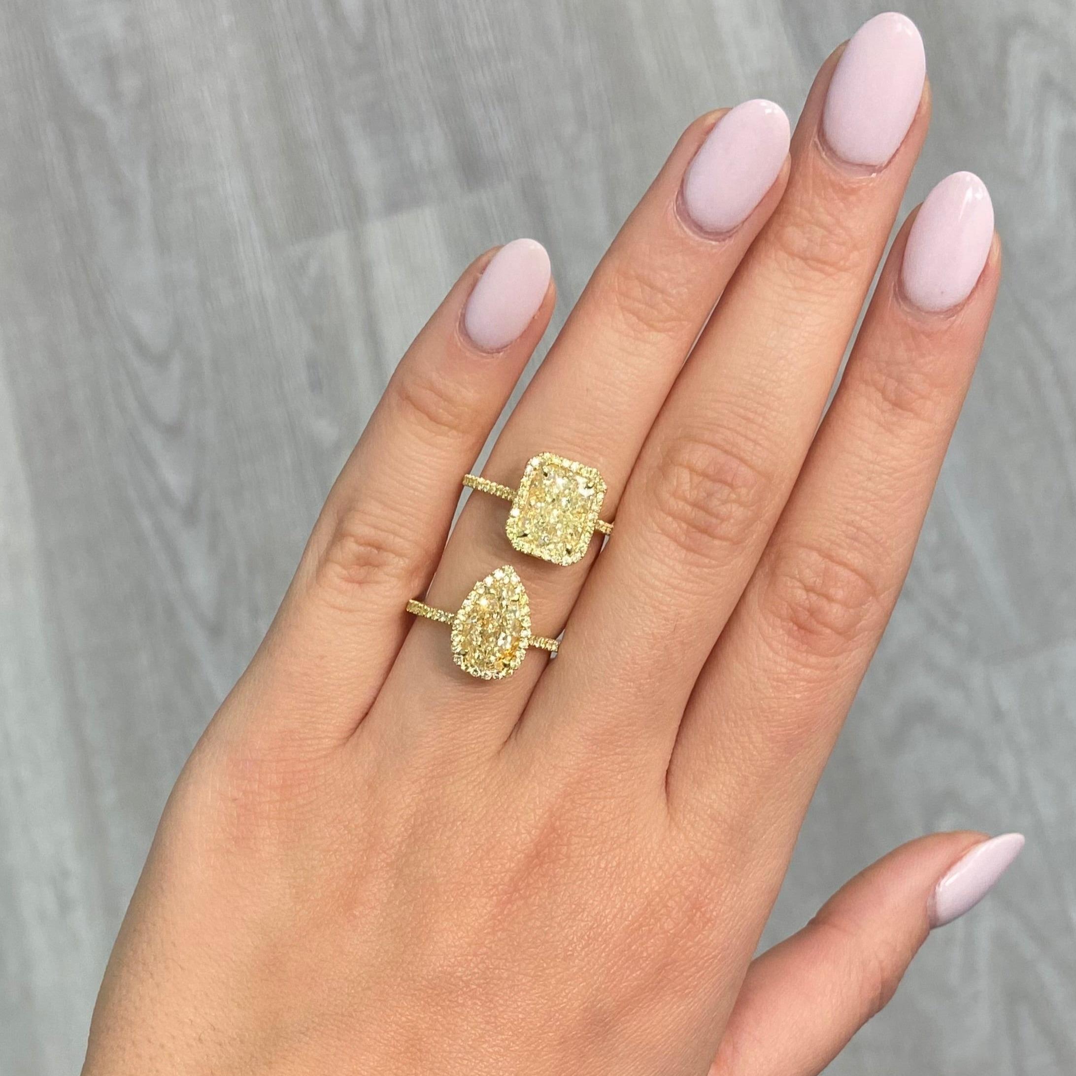 Women's Rare Colors - 2 Carat  Pear Shape Yellow Diamond Halo Ring For Sale