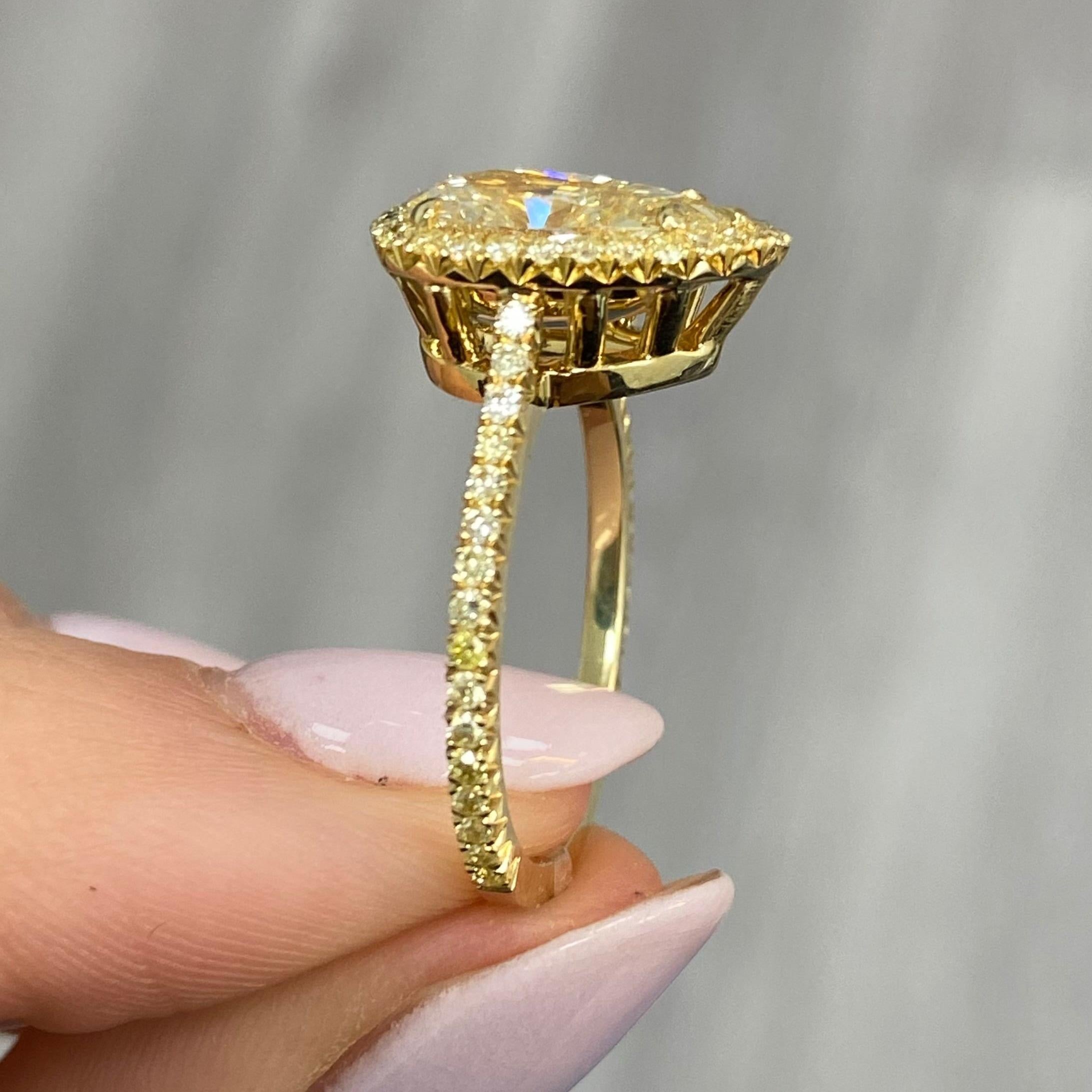 Rare Colors - 2 Carat  Pear Shape Yellow Diamond Halo Ring For Sale 1