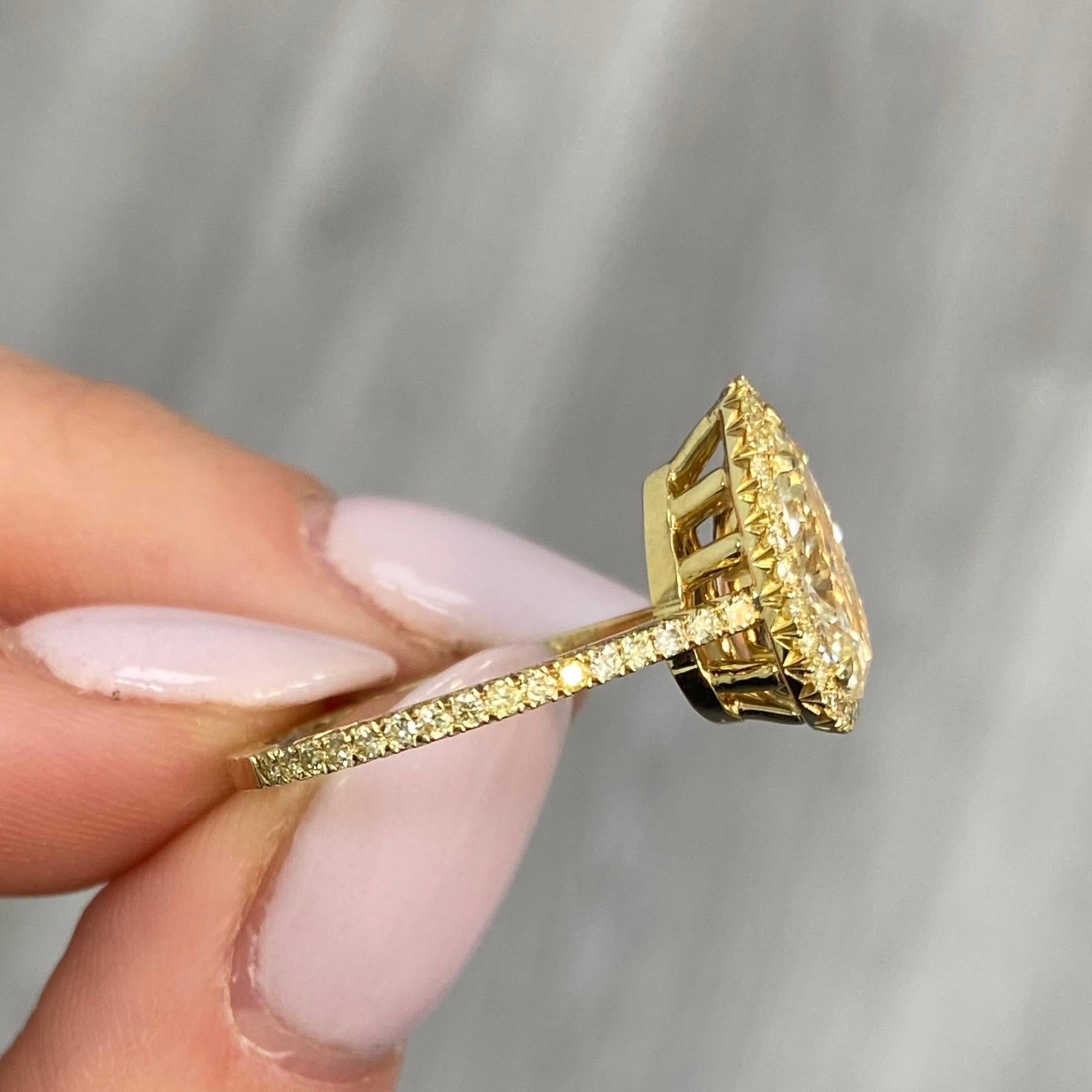 Rare Colors - 2 Carat  Pear Shape Yellow Diamond Halo Ring For Sale 2