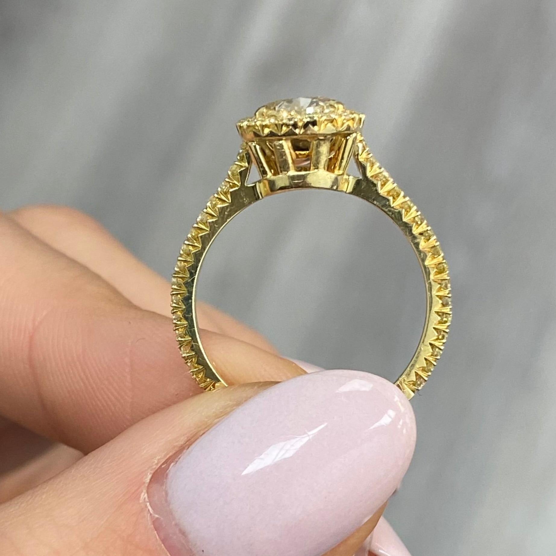 Rare Colors - 2 Carat  Pear Shape Yellow Diamond Halo Ring For Sale 4